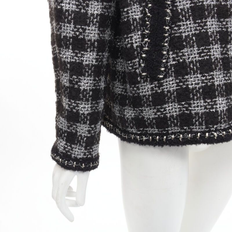 Chanel CHANEL 11A Fantasy Tweed black silver checkered asymmetric collar jacket FR44 XL Size XL / US 12-14 / IT 48-50 - 11 Thumbnail