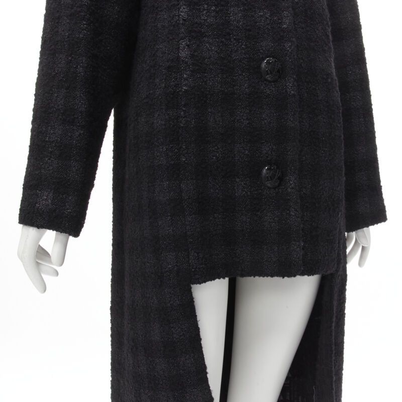 Chanel CHANEL 13K black lurex check tweed Globe CC button high low coat FR36 XS Size XS / US 0-2 / IT 36-38 - 9 Thumbnail