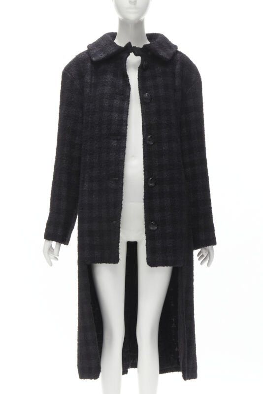 Chanel CHANEL 13K black lurex check tweed Globe CC button high low coat FR36 XS Size XS / US 0-2 / IT 36-38 - 3 Thumbnail