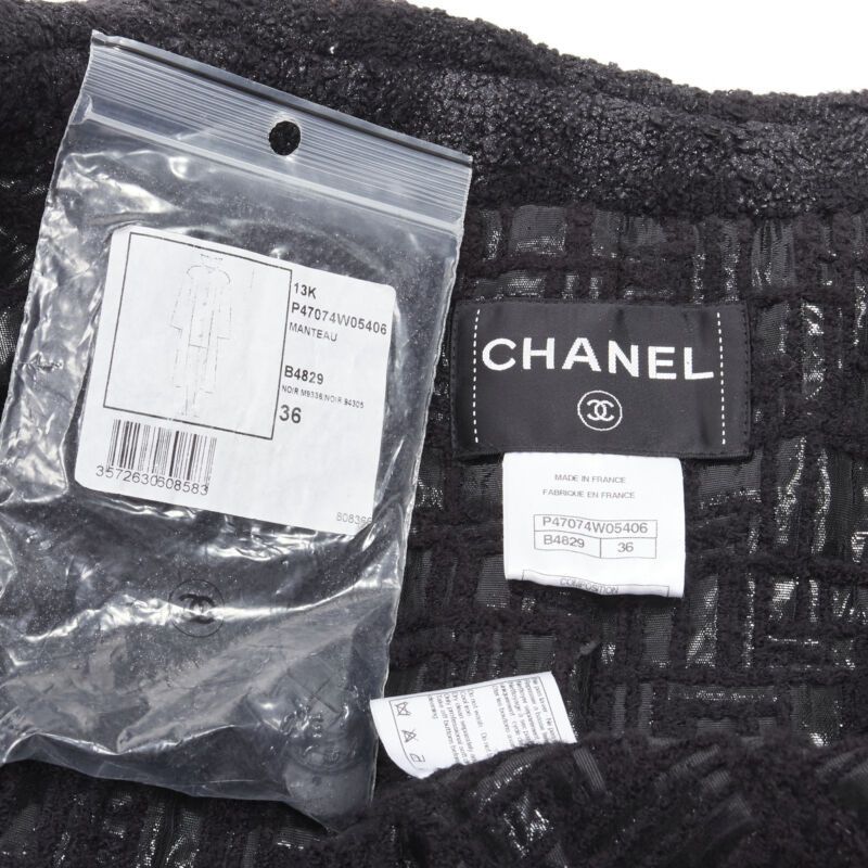 Chanel CHANEL 13K black lurex check tweed Globe CC button high low coat FR36 XS Size XS / US 0-2 / IT 36-38 - 12 Thumbnail