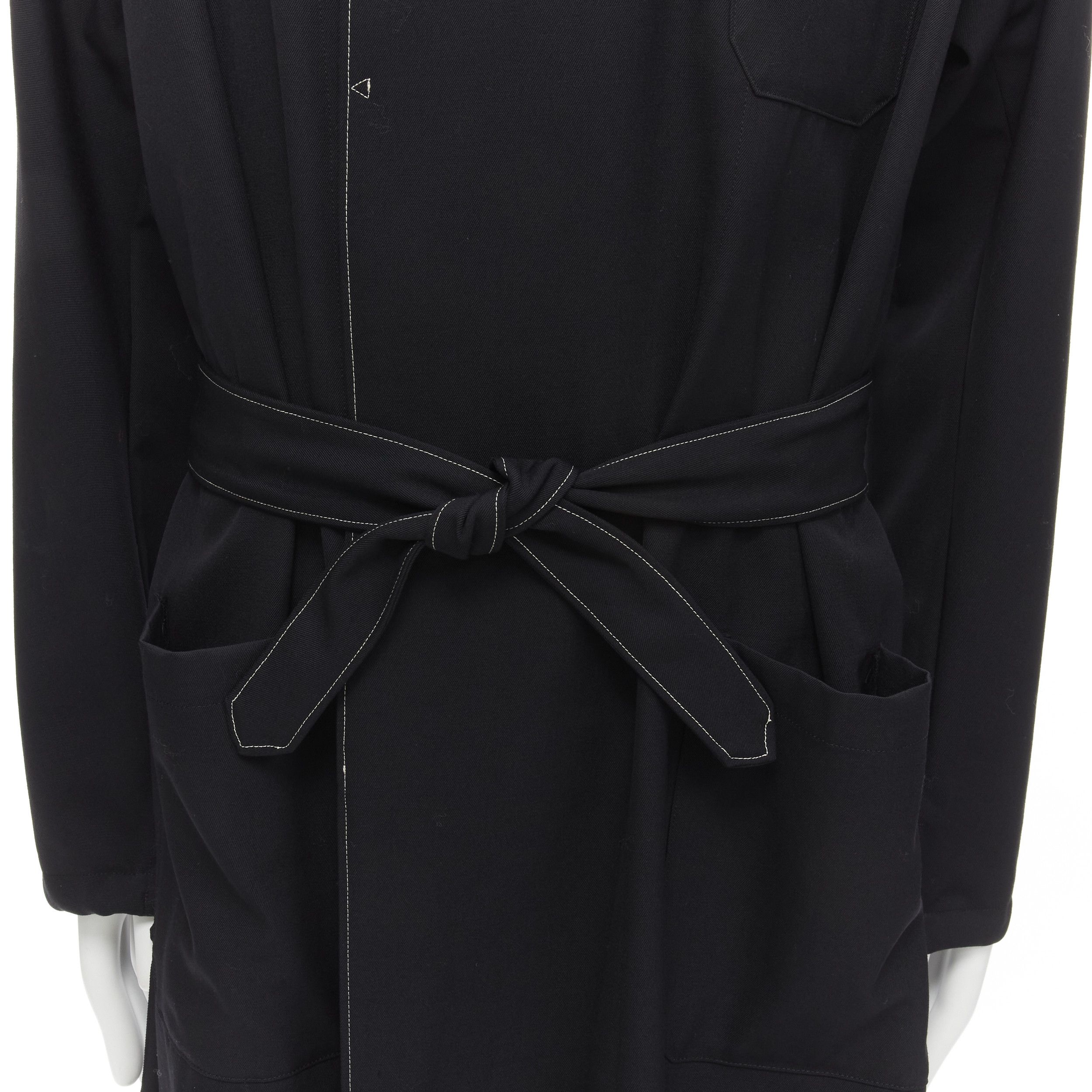Yohji Yamamoto YOHJI YAMAMOTO HOMME 1997 Vintage Runway black white topstitched draped belted coat M Size US M / EU 48-50 / 2 - 8 Thumbnail