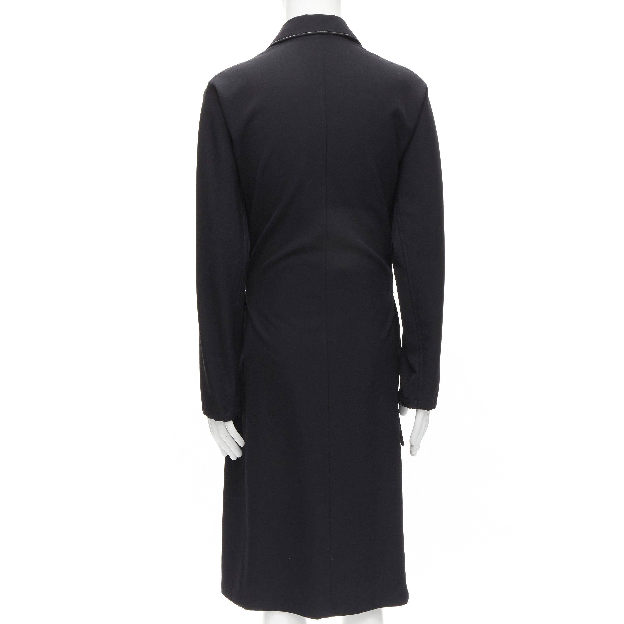 Yohji Yamamoto YOHJI YAMAMOTO HOMME 1997 Vintage Runway black white topstitched draped belted coat M Size US M / EU 48-50 / 2 - 6 Thumbnail