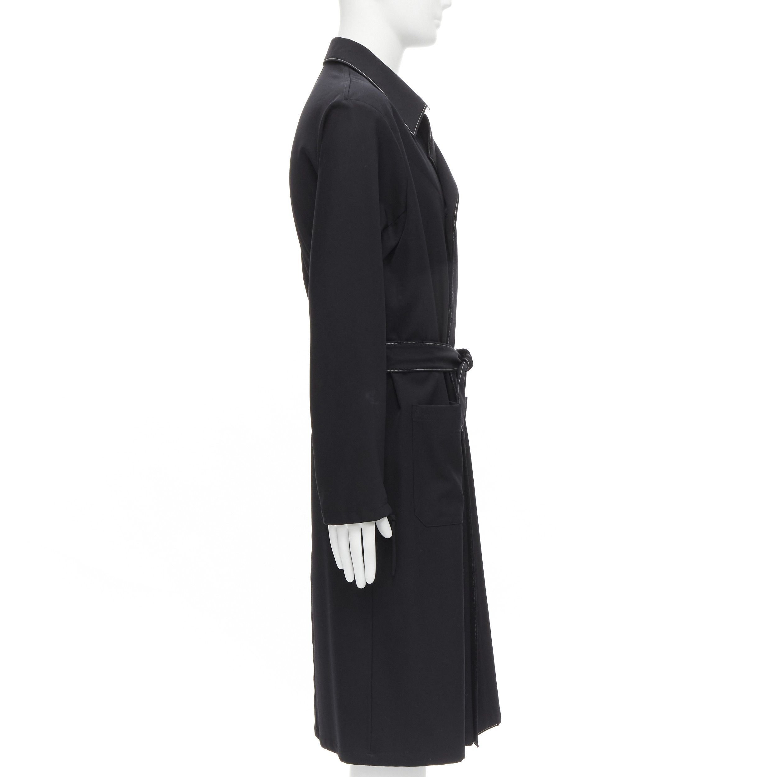 Yohji Yamamoto YOHJI YAMAMOTO HOMME 1997 Vintage Runway black white topstitched draped belted coat M Size US M / EU 48-50 / 2 - 5 Thumbnail