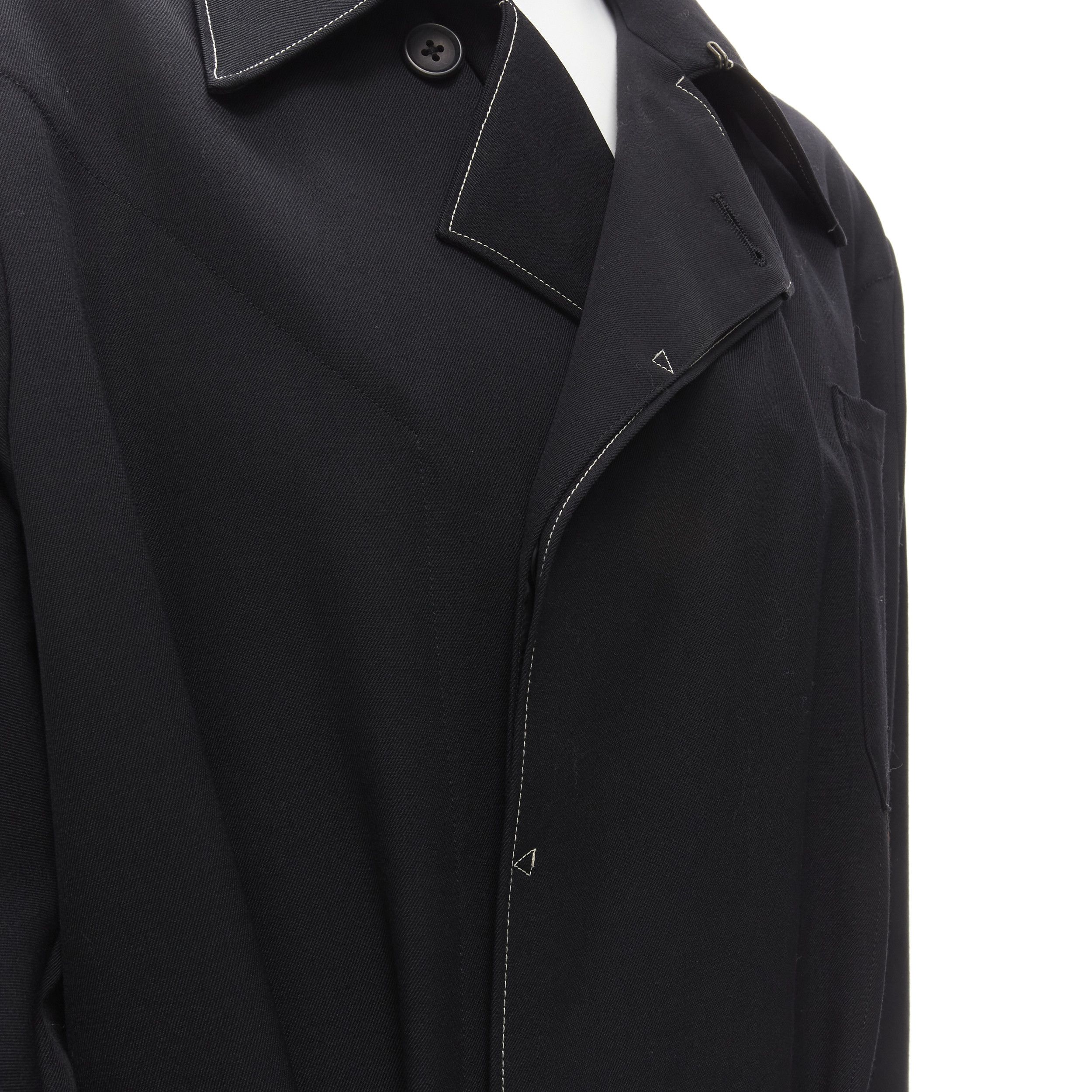 Yohji Yamamoto YOHJI YAMAMOTO HOMME 1997 Vintage Runway black white topstitched draped belted coat M Size US M / EU 48-50 / 2 - 12 Thumbnail