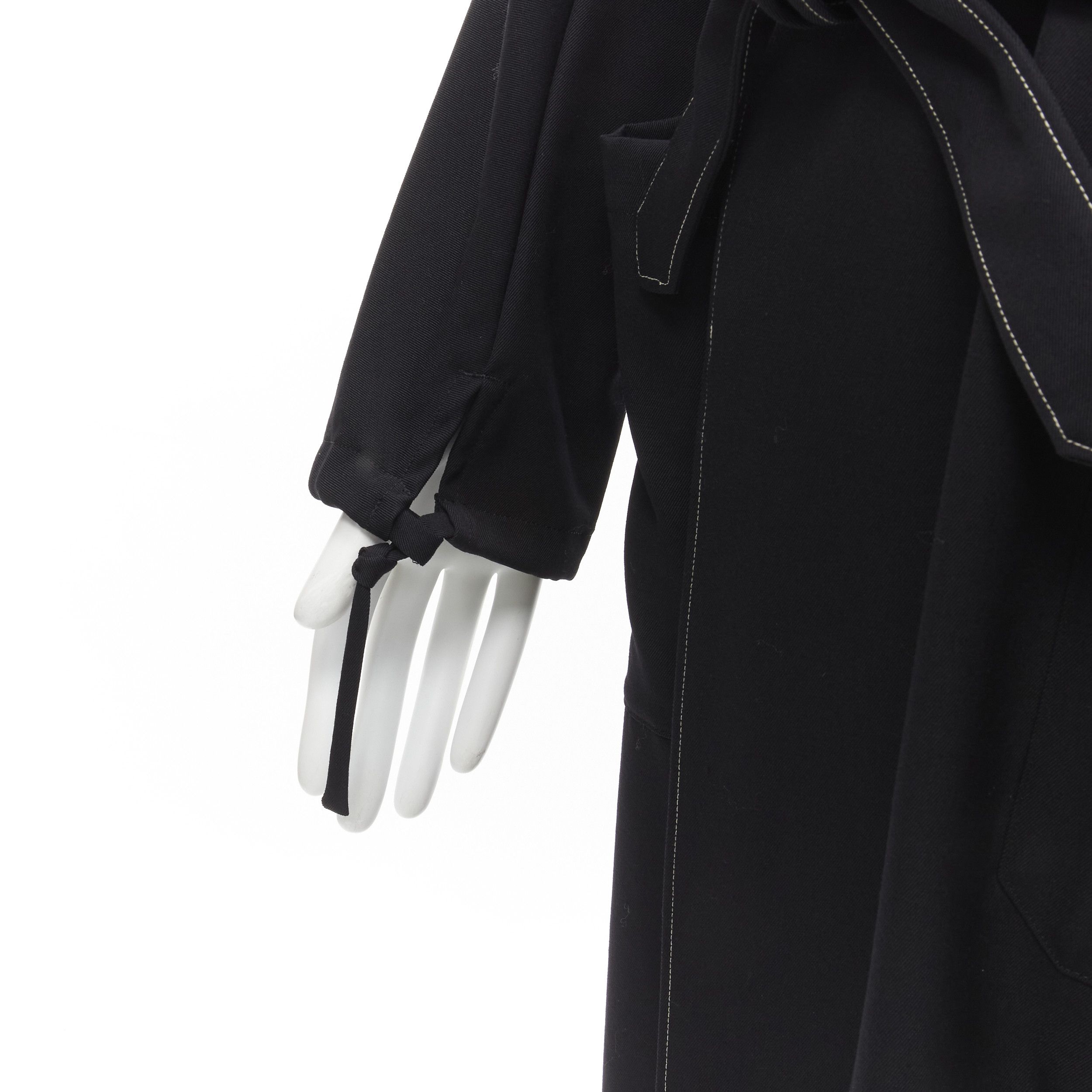 Yohji Yamamoto YOHJI YAMAMOTO HOMME 1997 Vintage Runway black white topstitched draped belted coat M Size US M / EU 48-50 / 2 - 10 Thumbnail