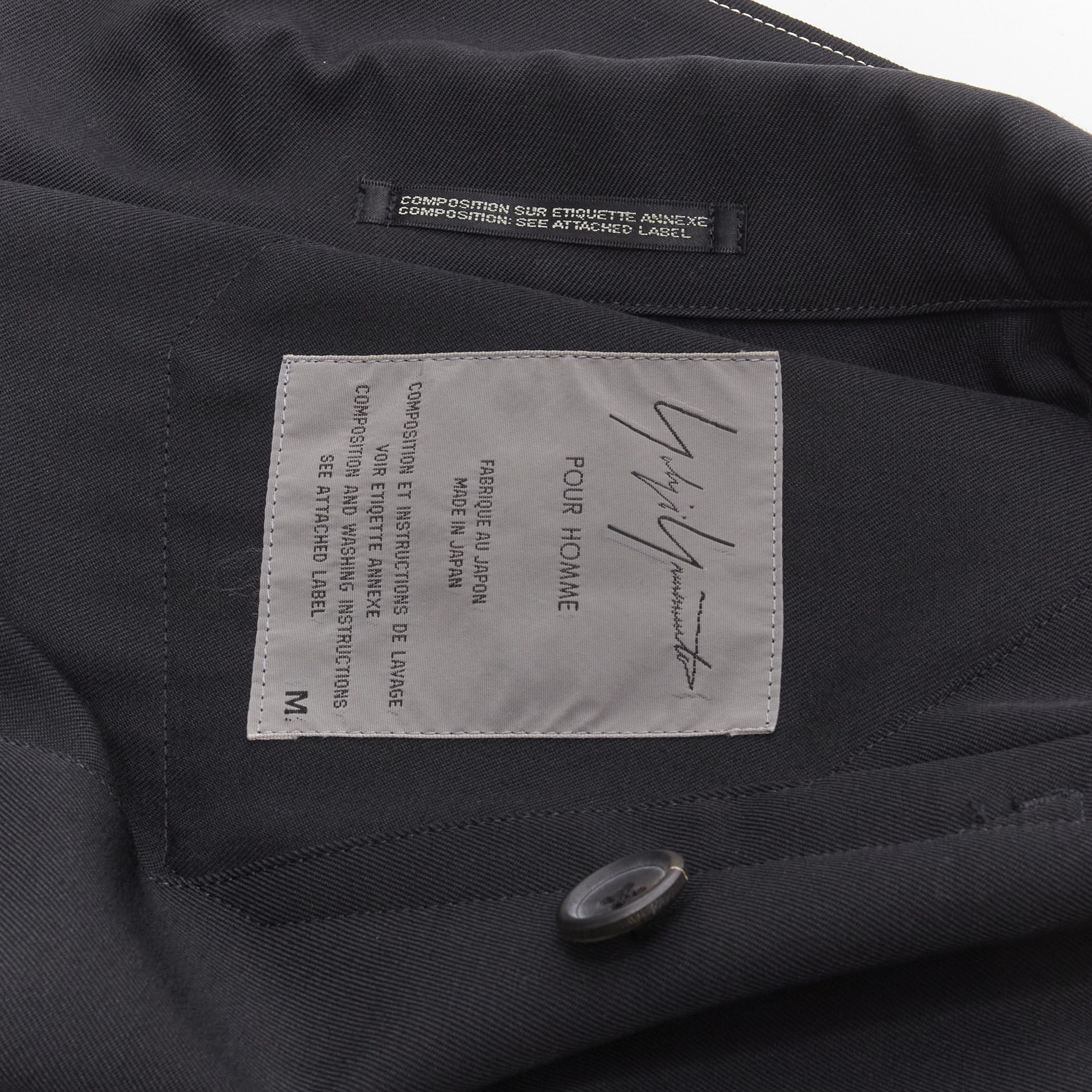 Yohji Yamamoto YOHJI YAMAMOTO HOMME 1997 Vintage Runway black white topstitched draped belted coat M Size US M / EU 48-50 / 2 - 14 Thumbnail
