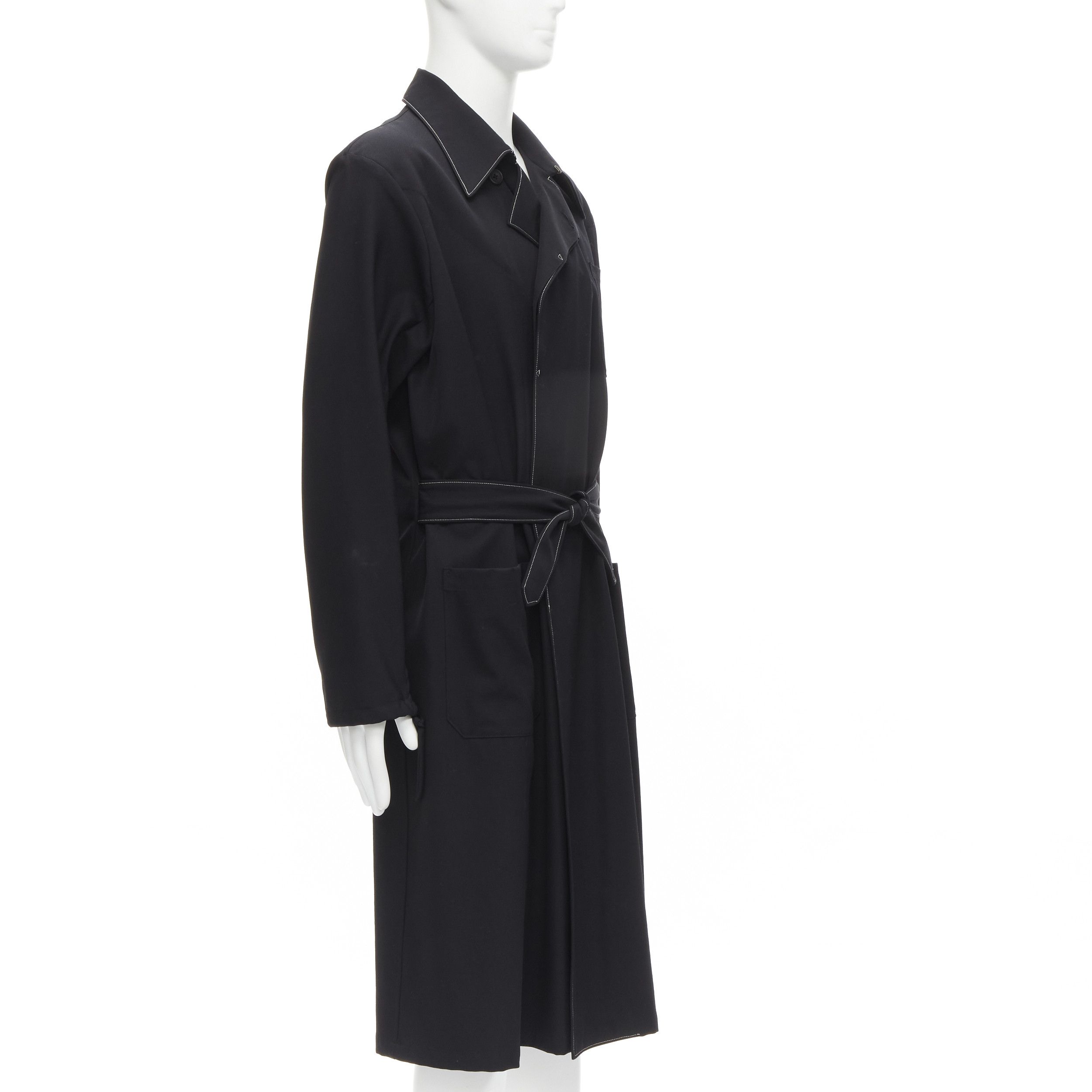 Yohji Yamamoto YOHJI YAMAMOTO HOMME 1997 Vintage Runway black white topstitched draped belted coat M Size US M / EU 48-50 / 2 - 4 Thumbnail