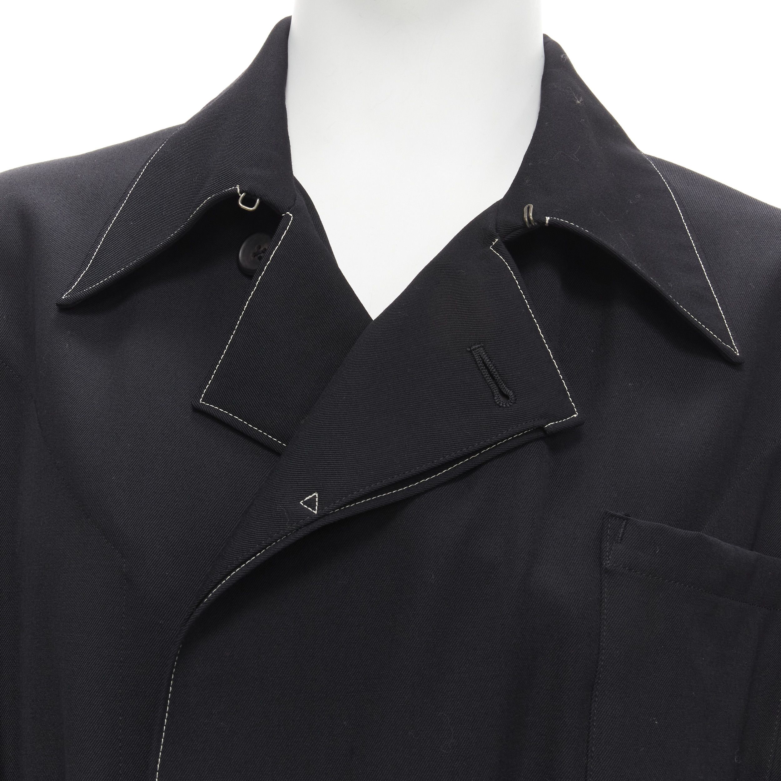 Yohji Yamamoto YOHJI YAMAMOTO HOMME 1997 Vintage Runway black white topstitched draped belted coat M Size US M / EU 48-50 / 2 - 2 Thumbnail