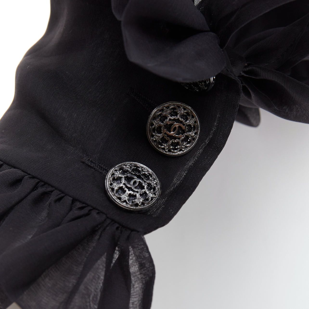 Chanel rare CHANEL black sheer silk Victorian ruffle collar zip up bomber jacket Size L / US 10 / IT 46 - 10 Thumbnail