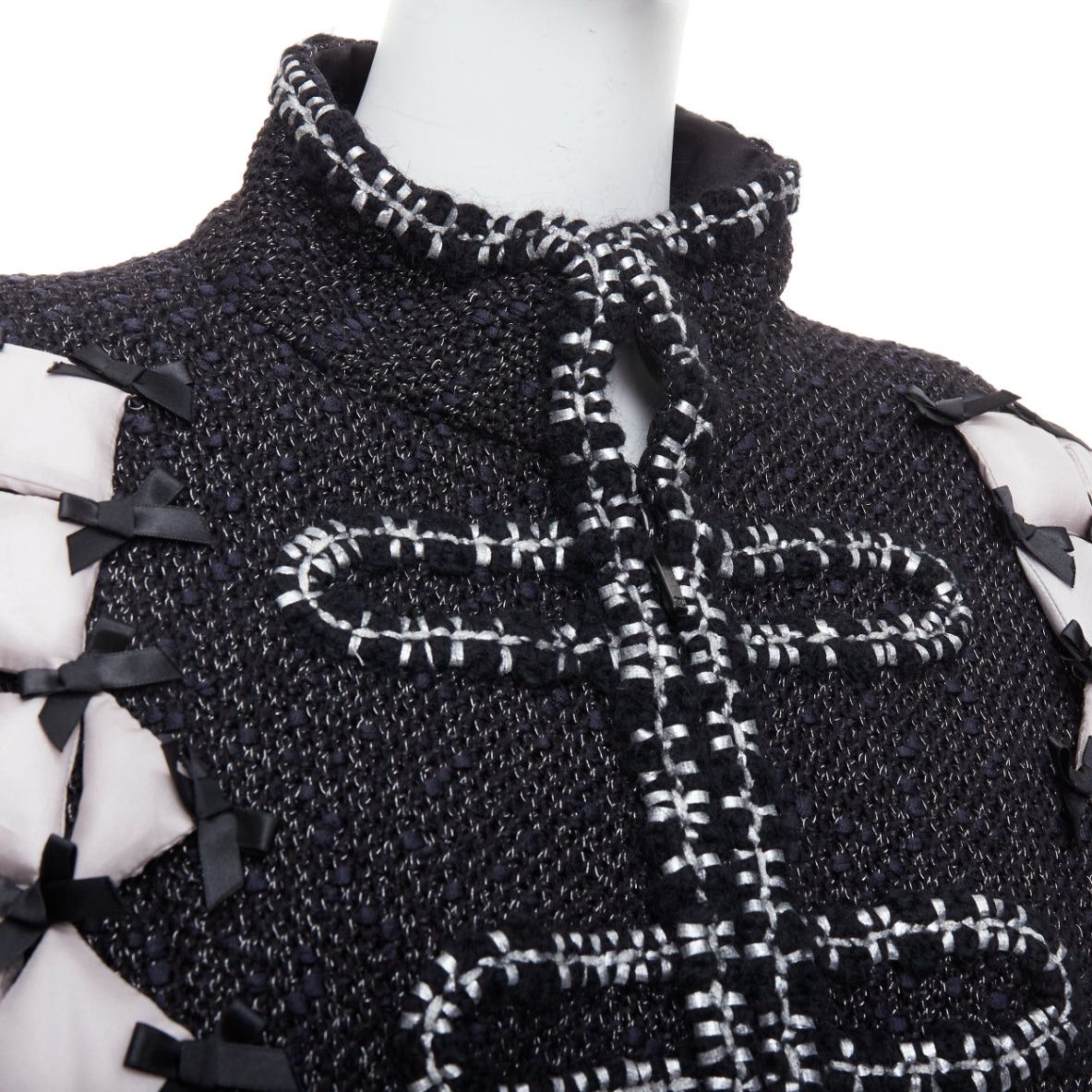 Chanel rare CHANEL 15A Brasserie Runway black tweed white quilted tromp loeil layered jacket FR50 Size XXL / US 16-18 / IT 52-54 - 8 Thumbnail
