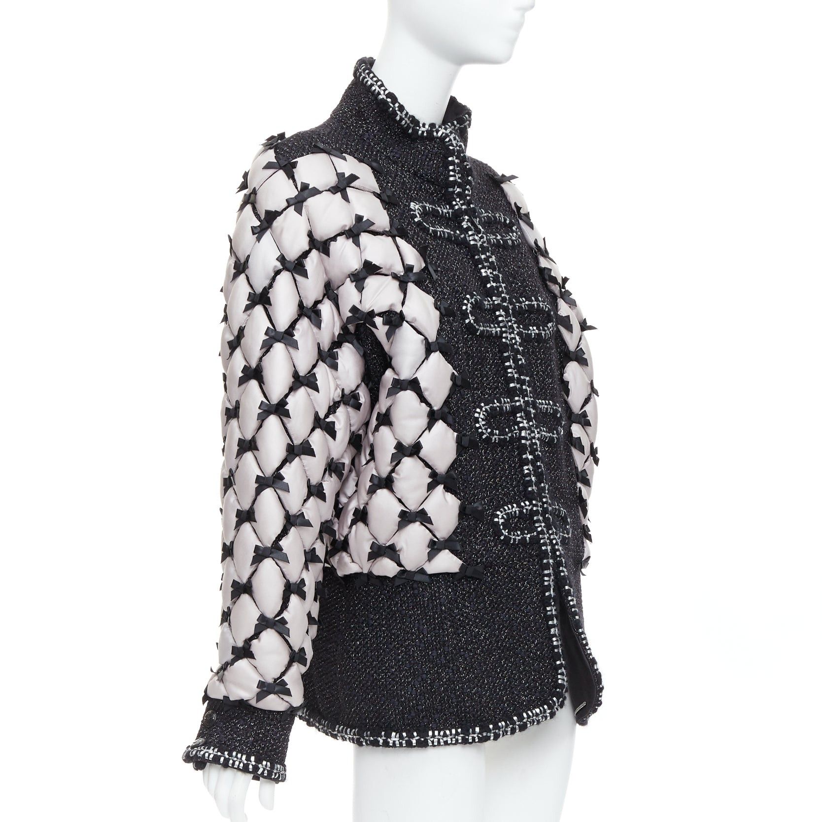 Chanel rare CHANEL 15A Brasserie Runway black tweed white quilted tromp loeil layered jacket FR50 Size XXL / US 16-18 / IT 52-54 - 4 Thumbnail