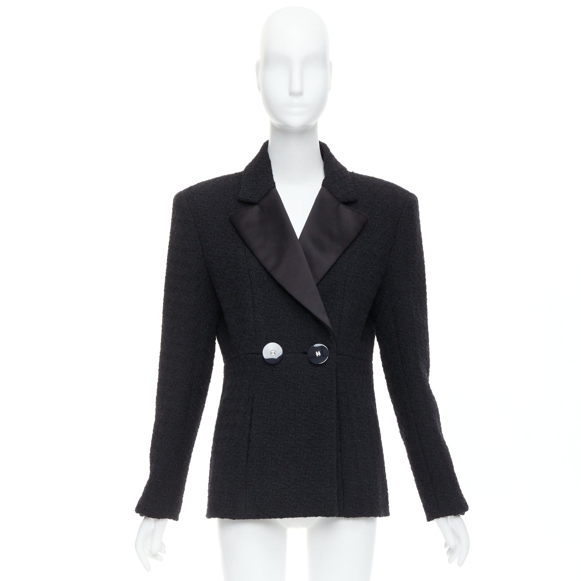 Chanel CHANEL 17A Runway Paris Cosmopolite black tweed double breasted tuxedo jacket FR44 Size XL / US 12-14 / IT 48-50 - 14 Thumbnail