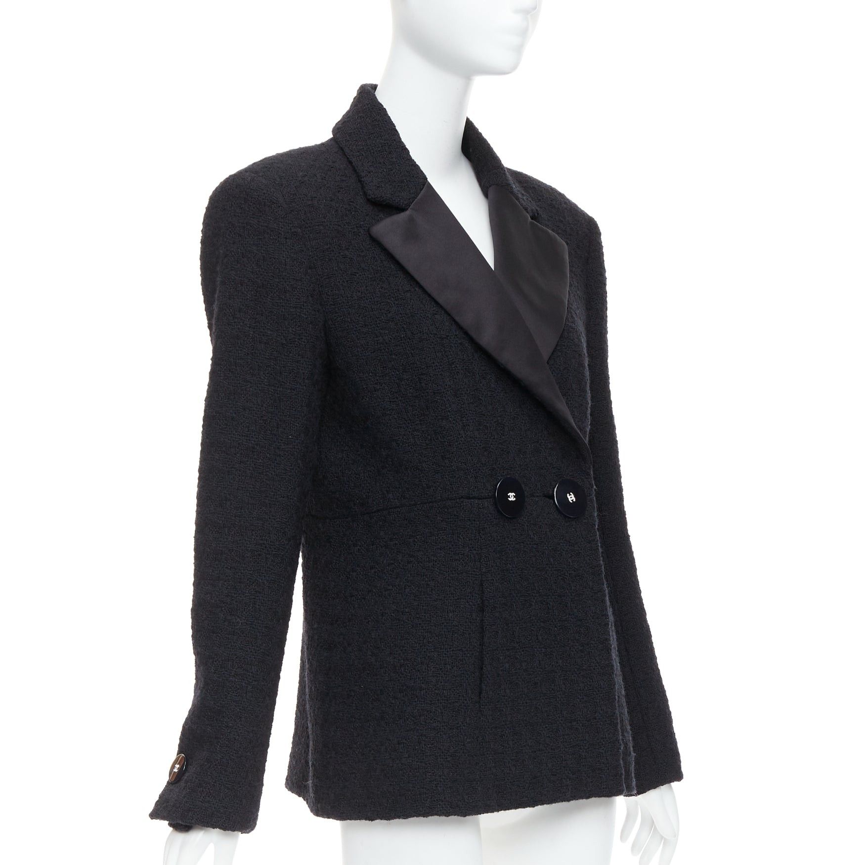 Chanel CHANEL 17A Runway Paris Cosmopolite black tweed double breasted tuxedo jacket FR44 Size XL / US 12-14 / IT 48-50 - 4 Thumbnail