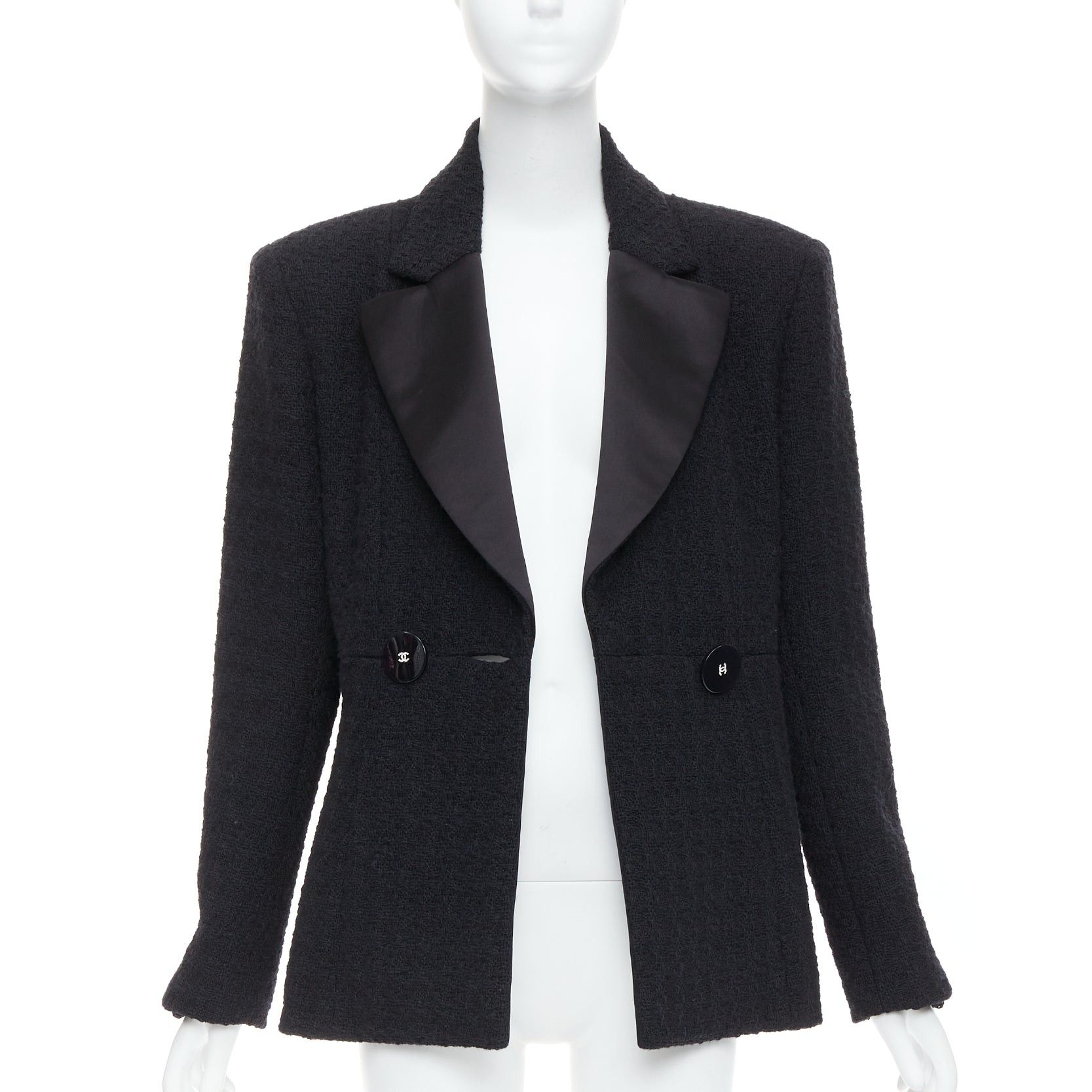 Chanel CHANEL 17A Runway Paris Cosmopolite black tweed double breasted tuxedo jacket FR44 Size XL / US 12-14 / IT 48-50 - 3 Thumbnail