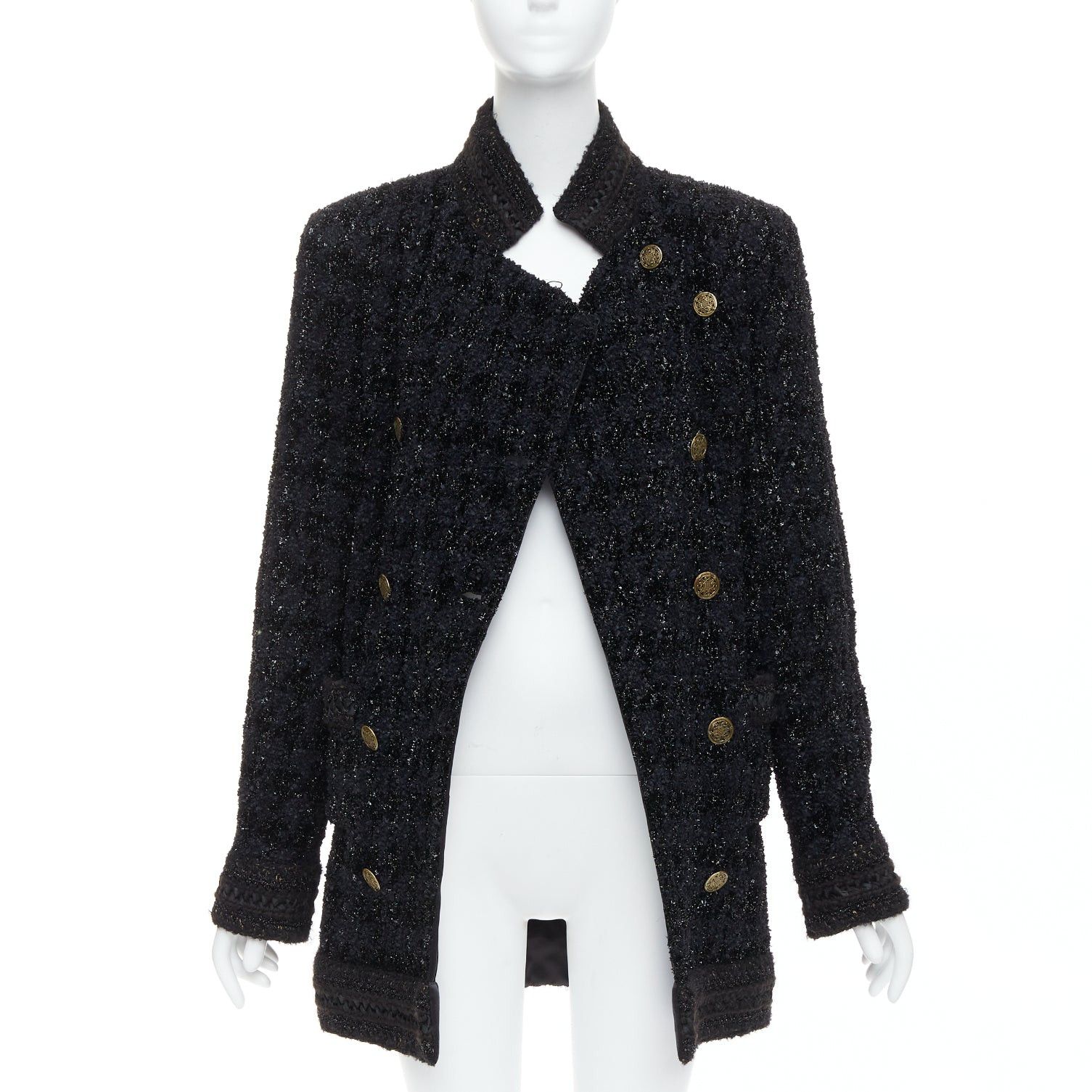 Chanel CHANEL 10A Paris Shanghai Runway black metallic checked qipao coat FR40 Size M / US 6-8 / IT 42-44 - 3 Thumbnail