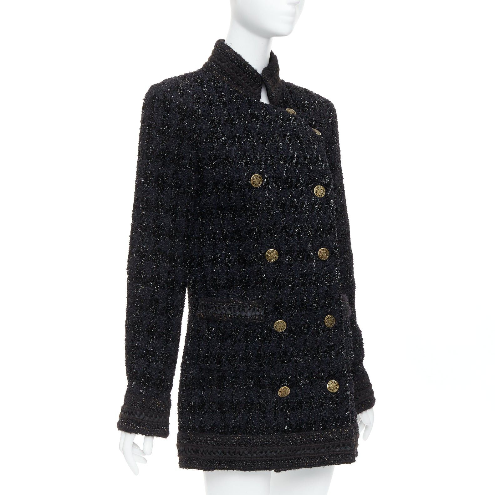 Chanel CHANEL 10A Paris Shanghai Runway black metallic checked qipao coat FR40 Size M / US 6-8 / IT 42-44 - 4 Thumbnail