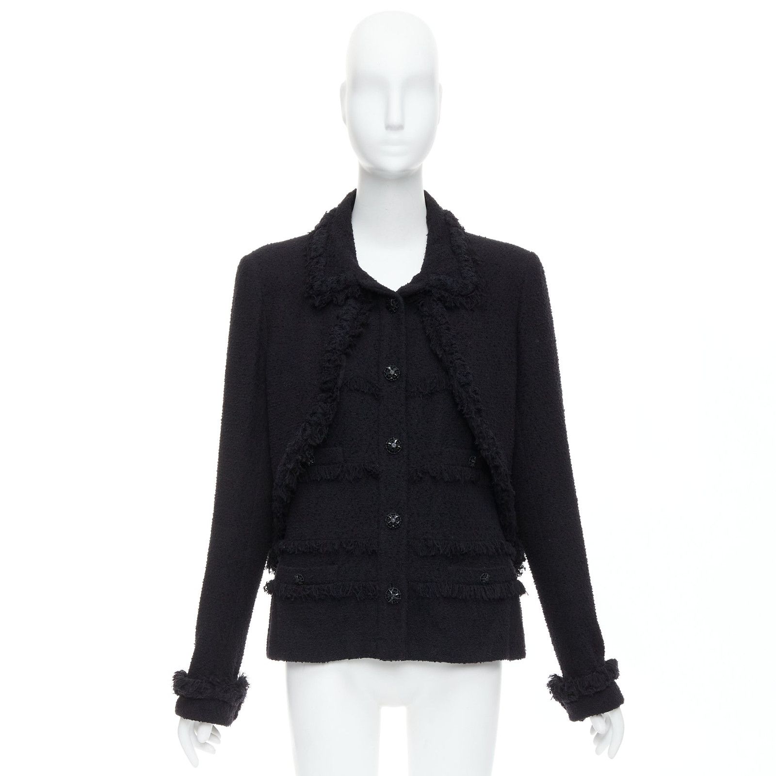 Chanel CHANEL 08A Runway black tweed braided fringe trim tromp loeil layered 4 pocket jacket FR46 Size XL / US 12-14 / IT 48-50 - 13 Thumbnail