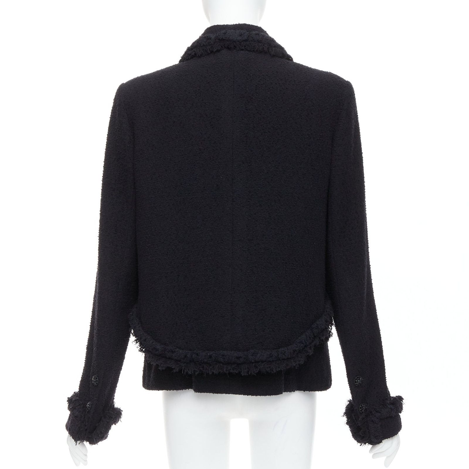 Chanel CHANEL 08A Runway black tweed braided fringe trim tromp loeil layered 4 pocket jacket FR46 Size XL / US 12-14 / IT 48-50 - 6 Thumbnail