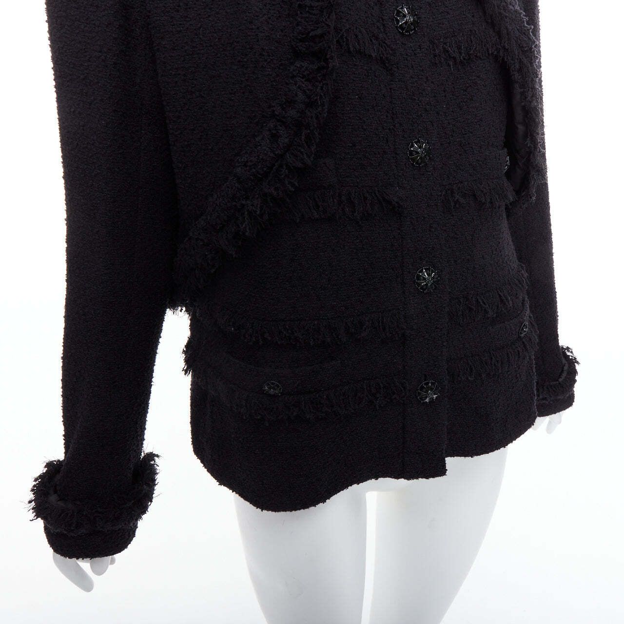 Chanel CHANEL 08A Runway black tweed braided fringe trim tromp loeil layered 4 pocket jacket FR46 Size XL / US 12-14 / IT 48-50 - 8 Thumbnail