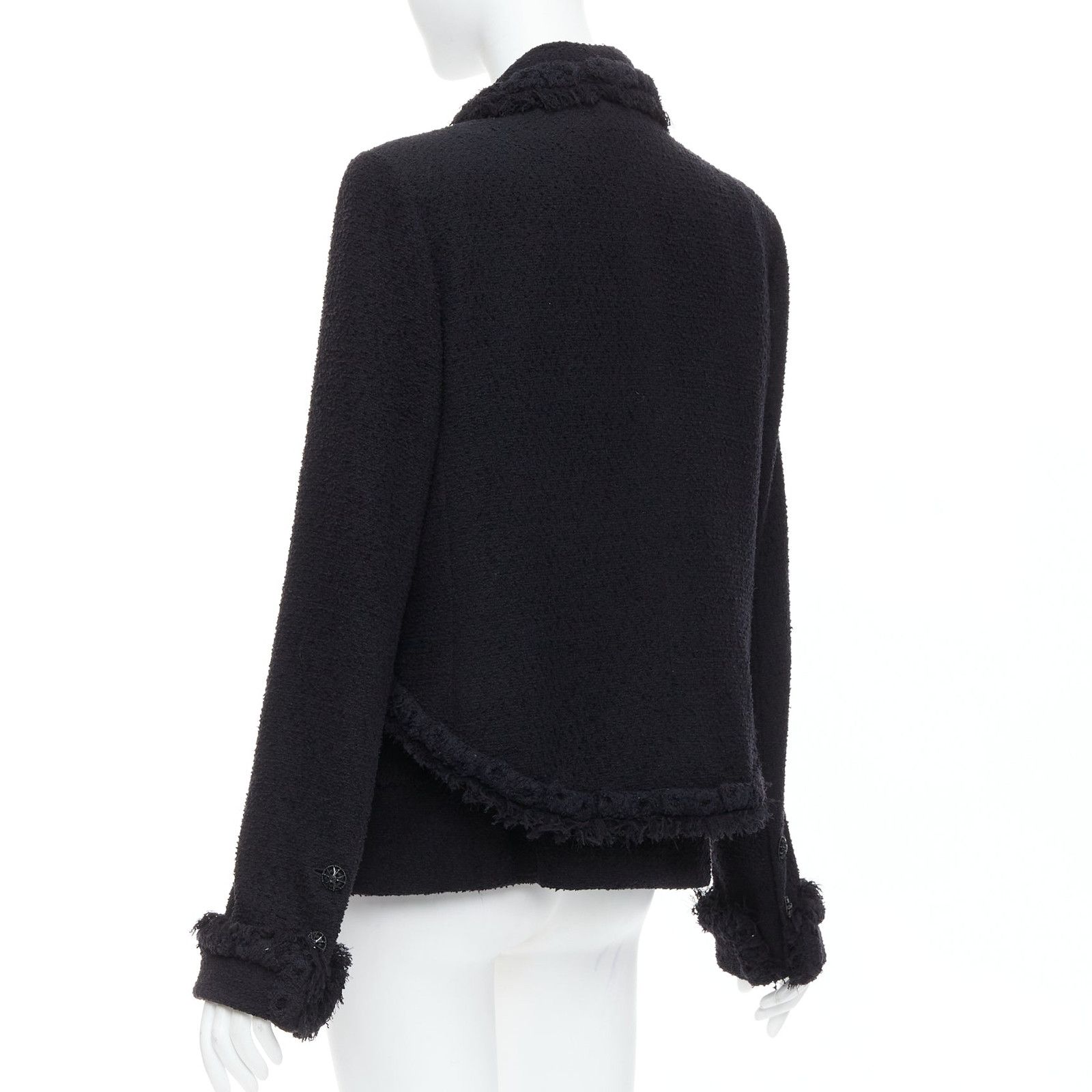 Chanel CHANEL 08A Runway black tweed braided fringe trim tromp loeil layered 4 pocket jacket FR46 Size XL / US 12-14 / IT 48-50 - 7 Thumbnail