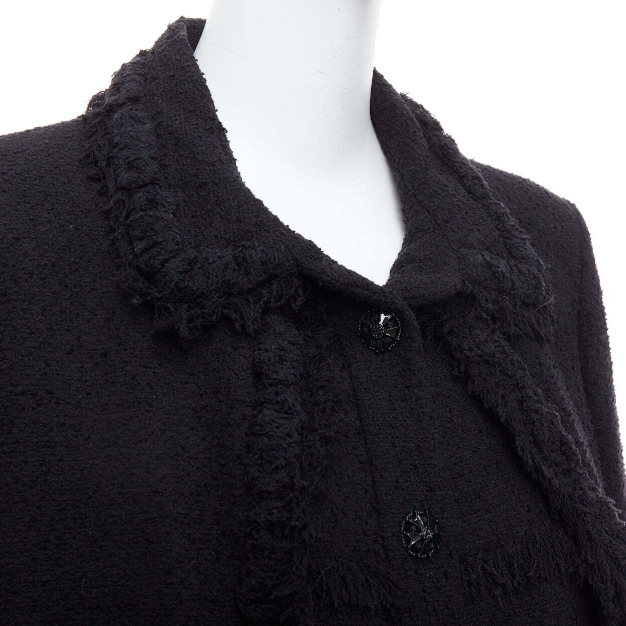 Chanel CHANEL 08A Runway black tweed braided fringe trim tromp loeil layered 4 pocket jacket FR46 Size XL / US 12-14 / IT 48-50 - 2 Thumbnail