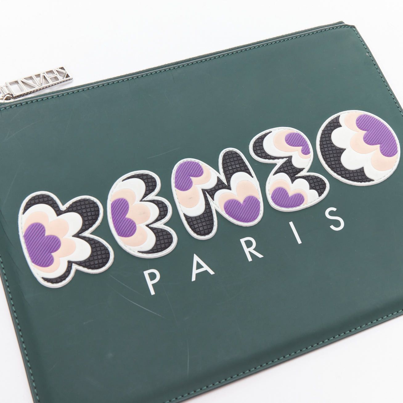 Kenzo KENZO dark green purple debossed rubber logo portfolio zip clutch Size ONE SIZE - 5 Thumbnail