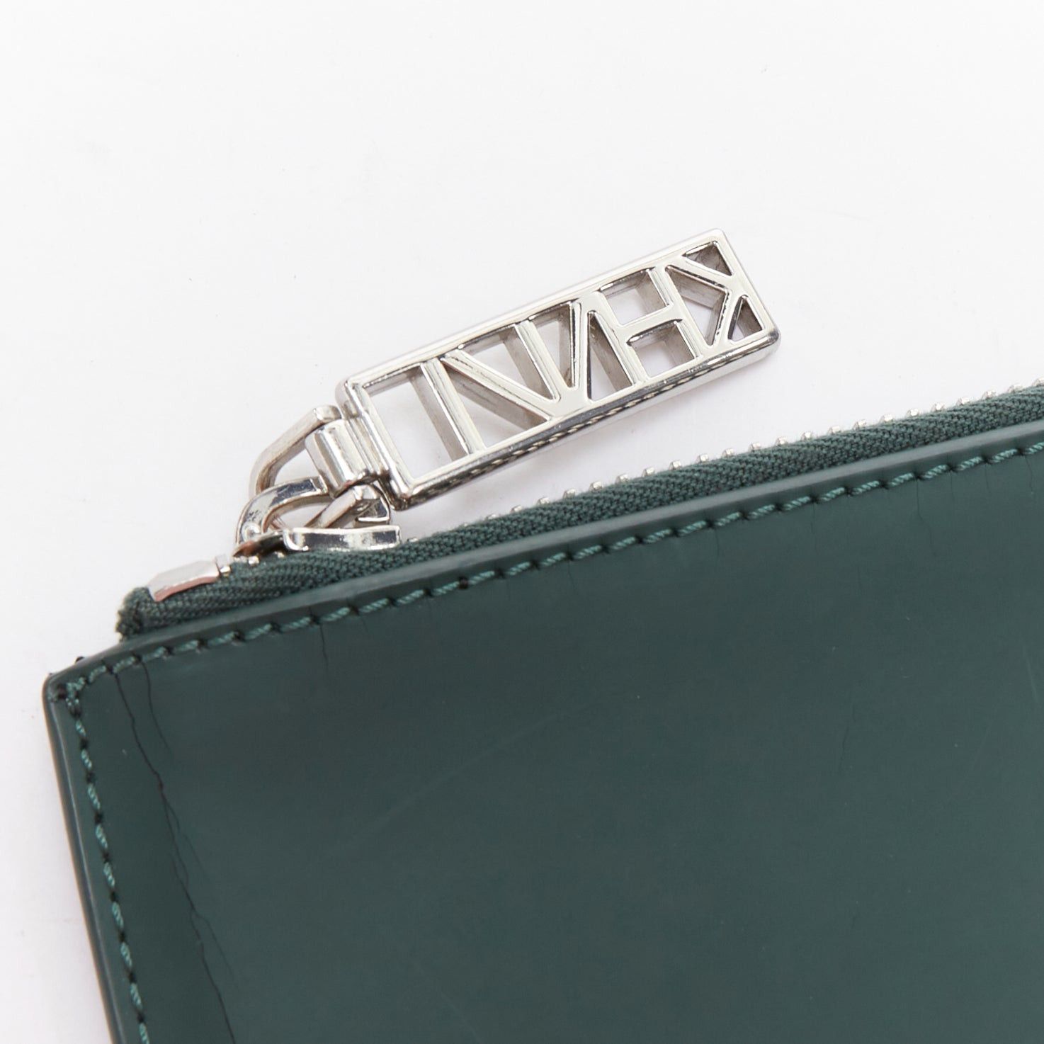 Kenzo KENZO dark green purple debossed rubber logo portfolio zip clutch Size ONE SIZE - 6 Thumbnail