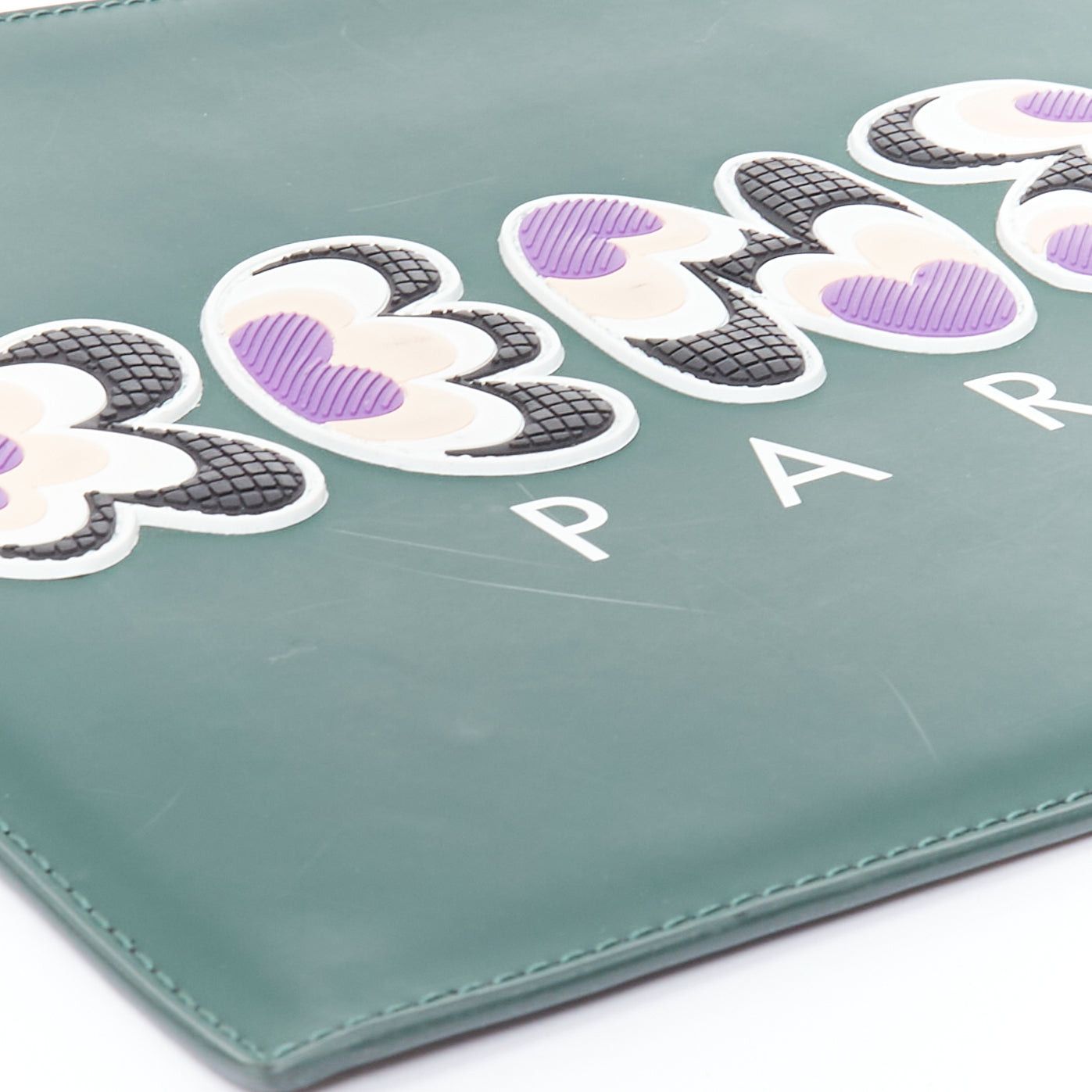 Kenzo KENZO dark green purple debossed rubber logo portfolio zip clutch Size ONE SIZE - 7 Thumbnail