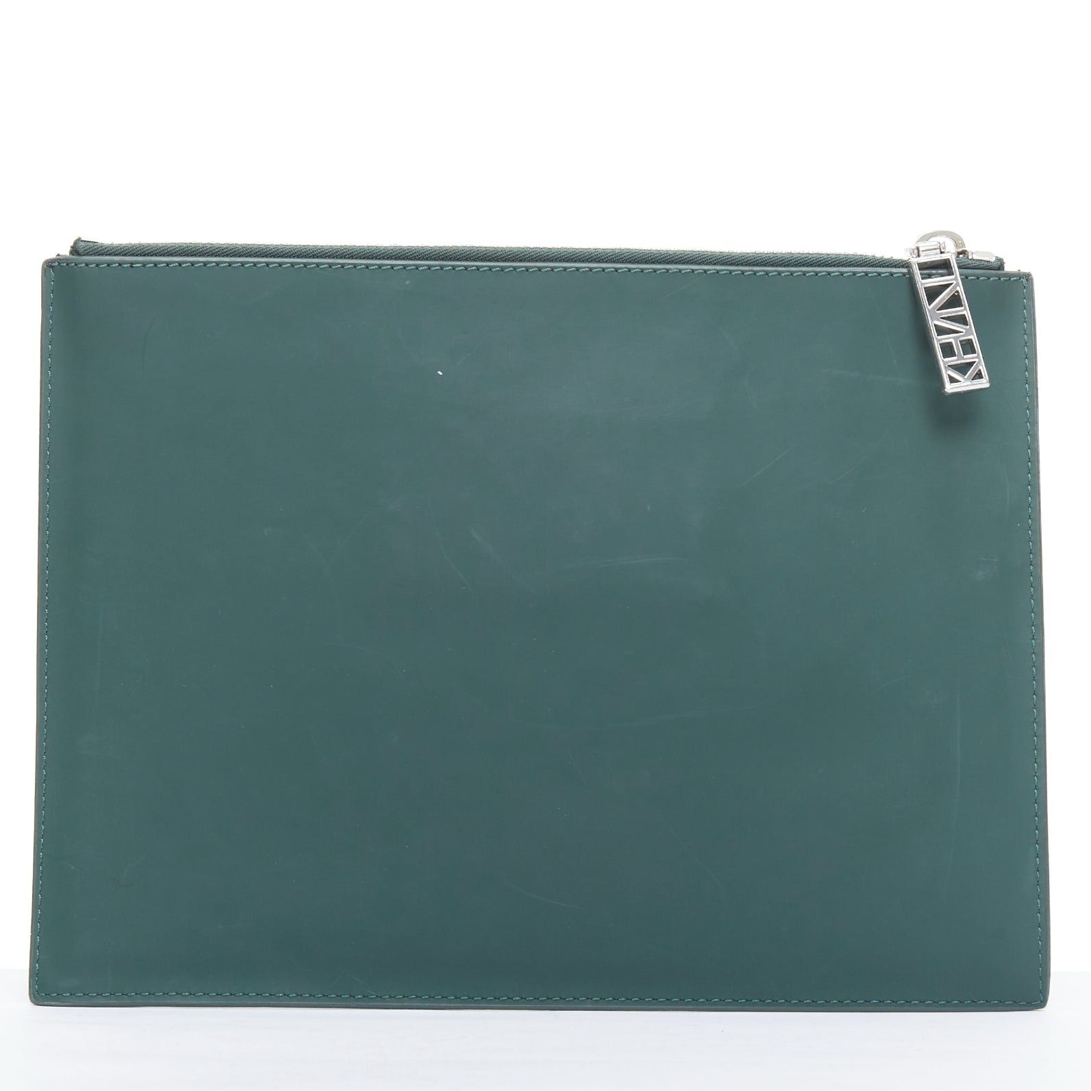 Kenzo KENZO dark green purple debossed rubber logo portfolio zip clutch Size ONE SIZE - 4 Thumbnail