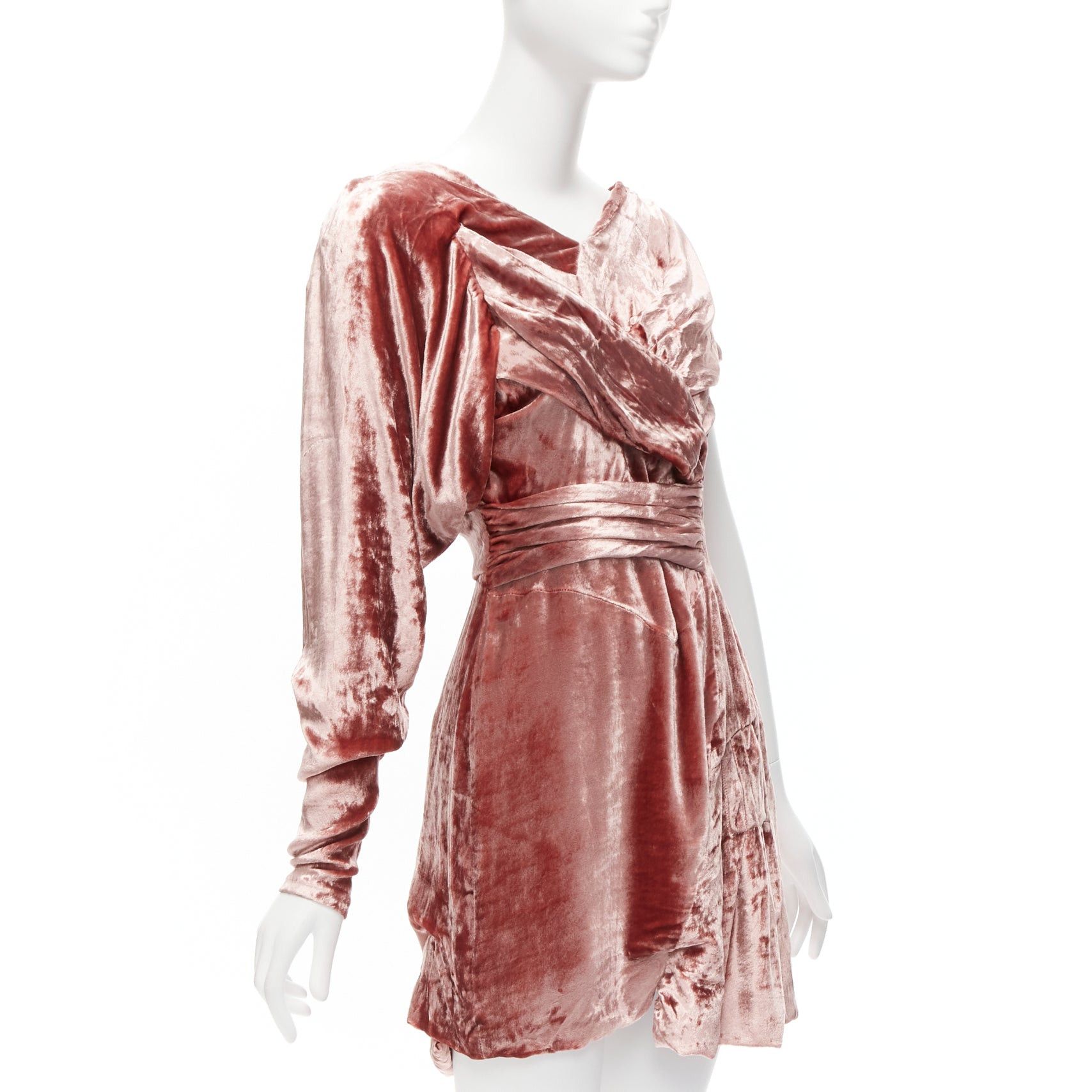 Other MICHAEL VAN DER HAM Runway pink velvet asymmetric wrap draped mini dress UK8 S Size S / US 4 / IT 40 - 3 Thumbnail