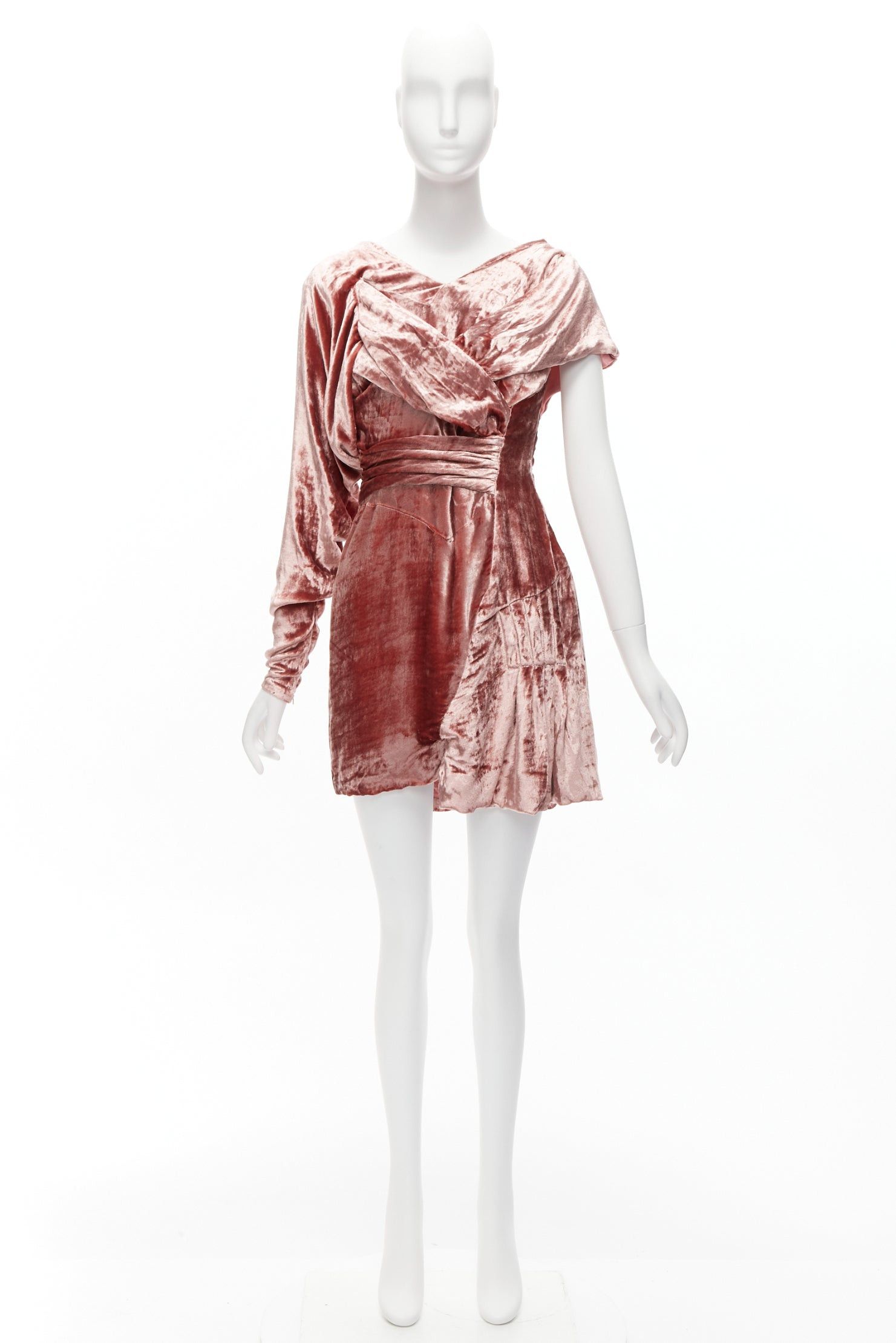 Other MICHAEL VAN DER HAM Runway pink velvet asymmetric wrap draped mini dress UK8 S Size S / US 4 / IT 40 - 10 Thumbnail