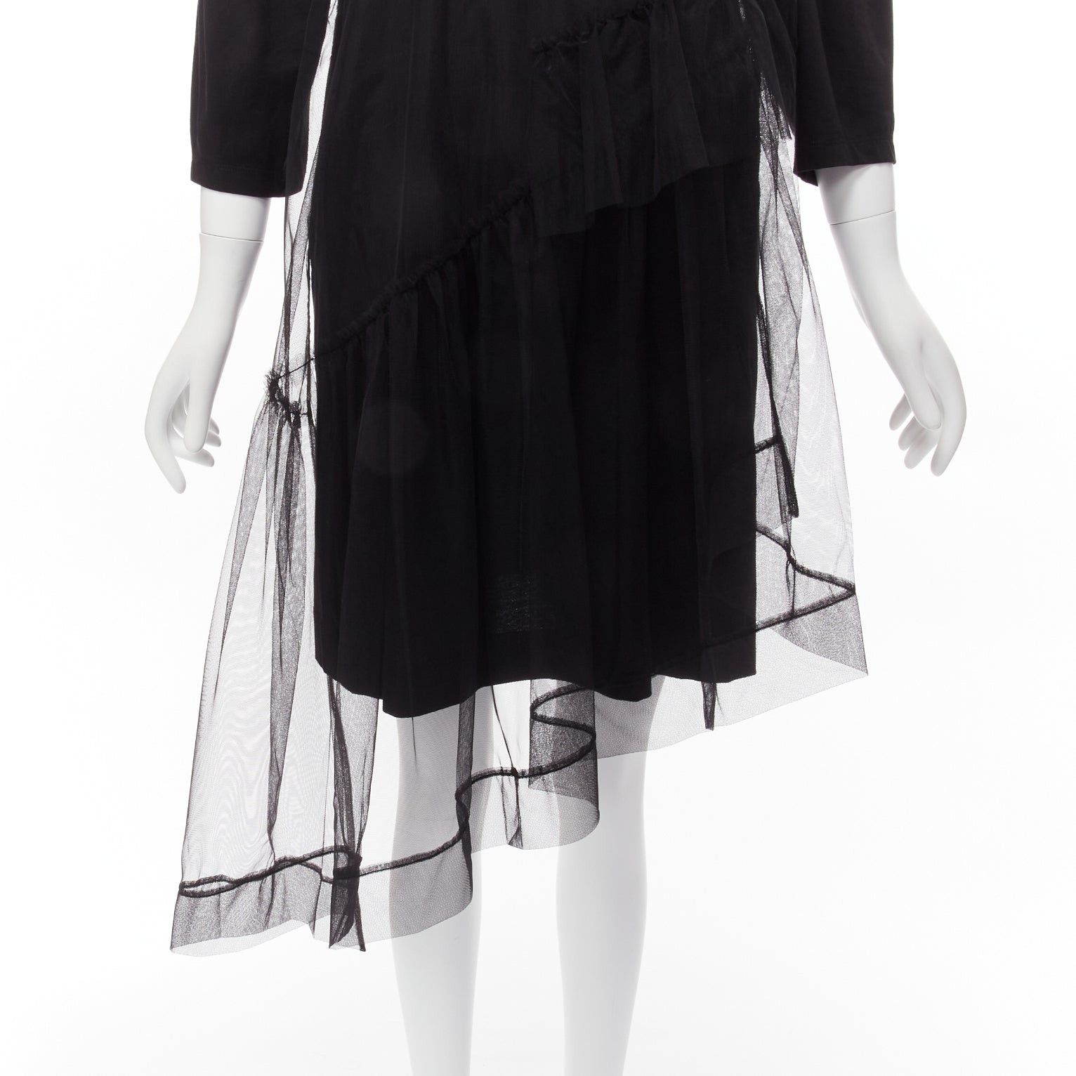 Simone Rocha SIMONE ROCHA black asymmetric tulle ruffle trim overlay tshirt dress S Size S / US 4 / IT 40 - 7 Thumbnail