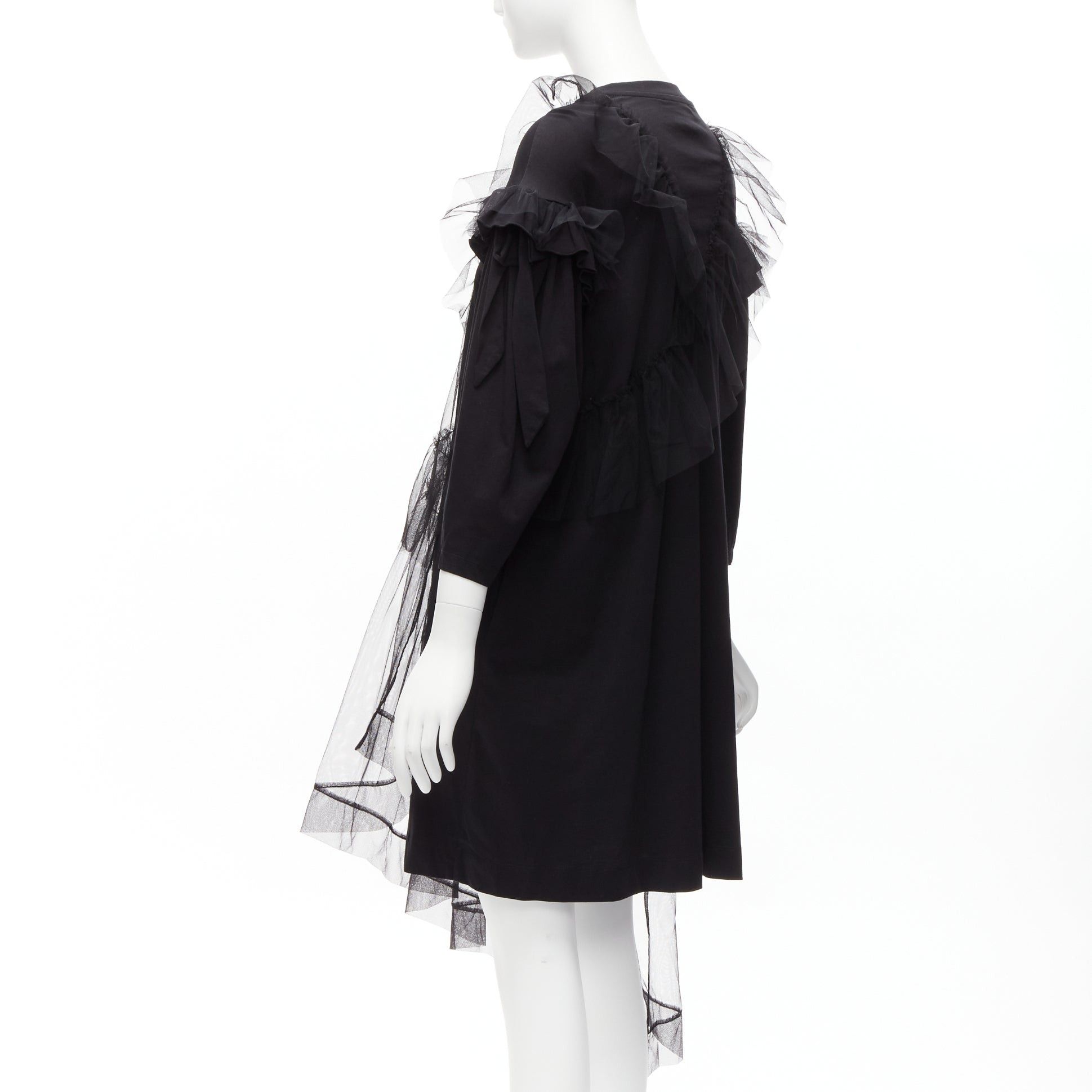Simone Rocha SIMONE ROCHA black asymmetric tulle ruffle trim overlay tshirt dress S Size S / US 4 / IT 40 - 6 Thumbnail