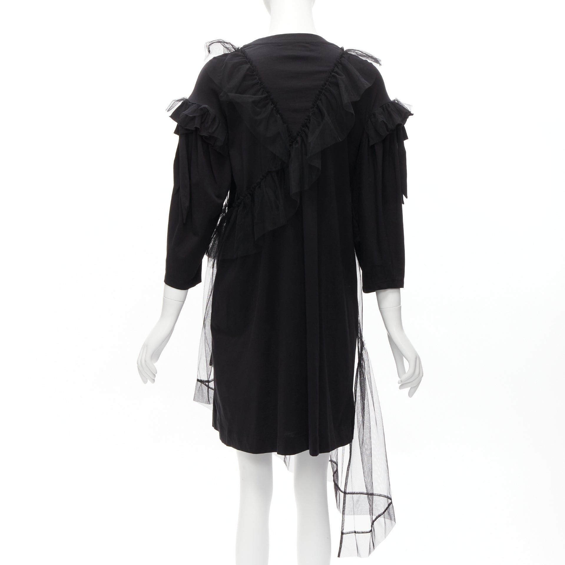 Simone Rocha SIMONE ROCHA black asymmetric tulle ruffle trim overlay tshirt dress S Size S / US 4 / IT 40 - 5 Thumbnail