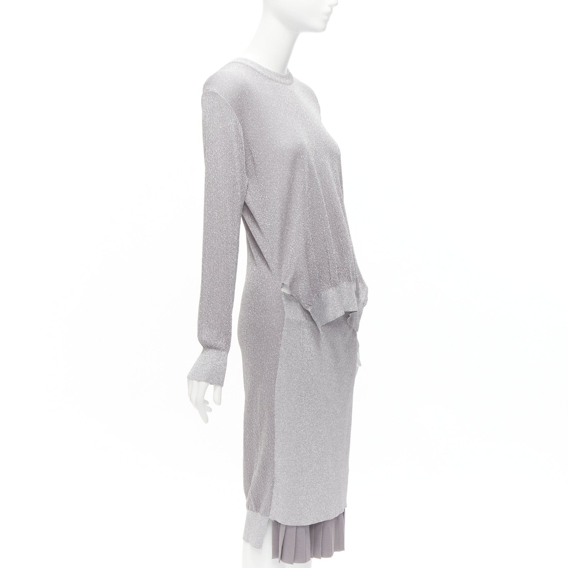 Toga TOGA ARCHIVES metallic silver lurex pleats layered hem ribbed long sleeves dress FR36 S Size S / US 4 / IT 40 - 3 Thumbnail