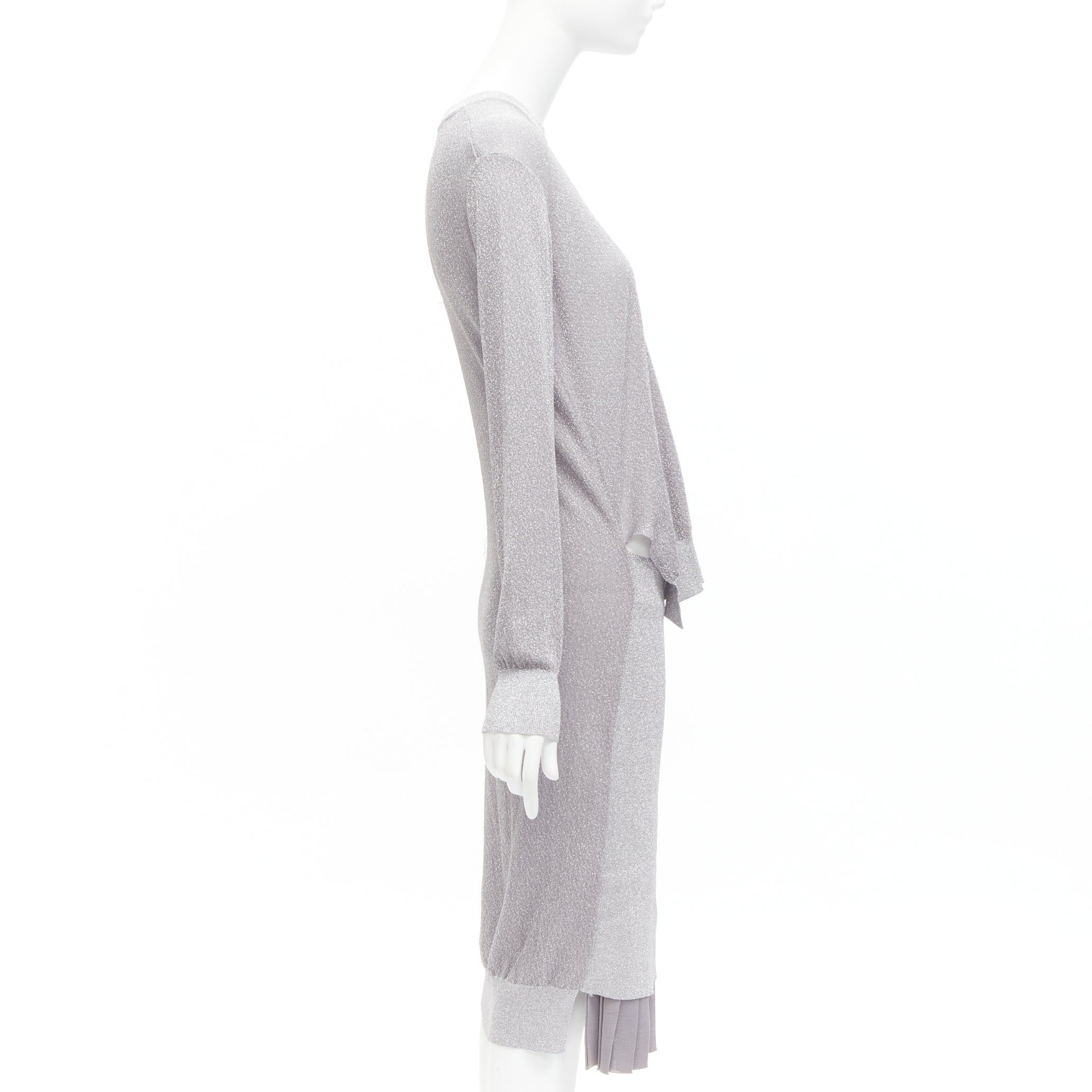 Toga TOGA ARCHIVES metallic silver lurex pleats layered hem ribbed long sleeves dress FR36 S Size S / US 4 / IT 40 - 4 Thumbnail