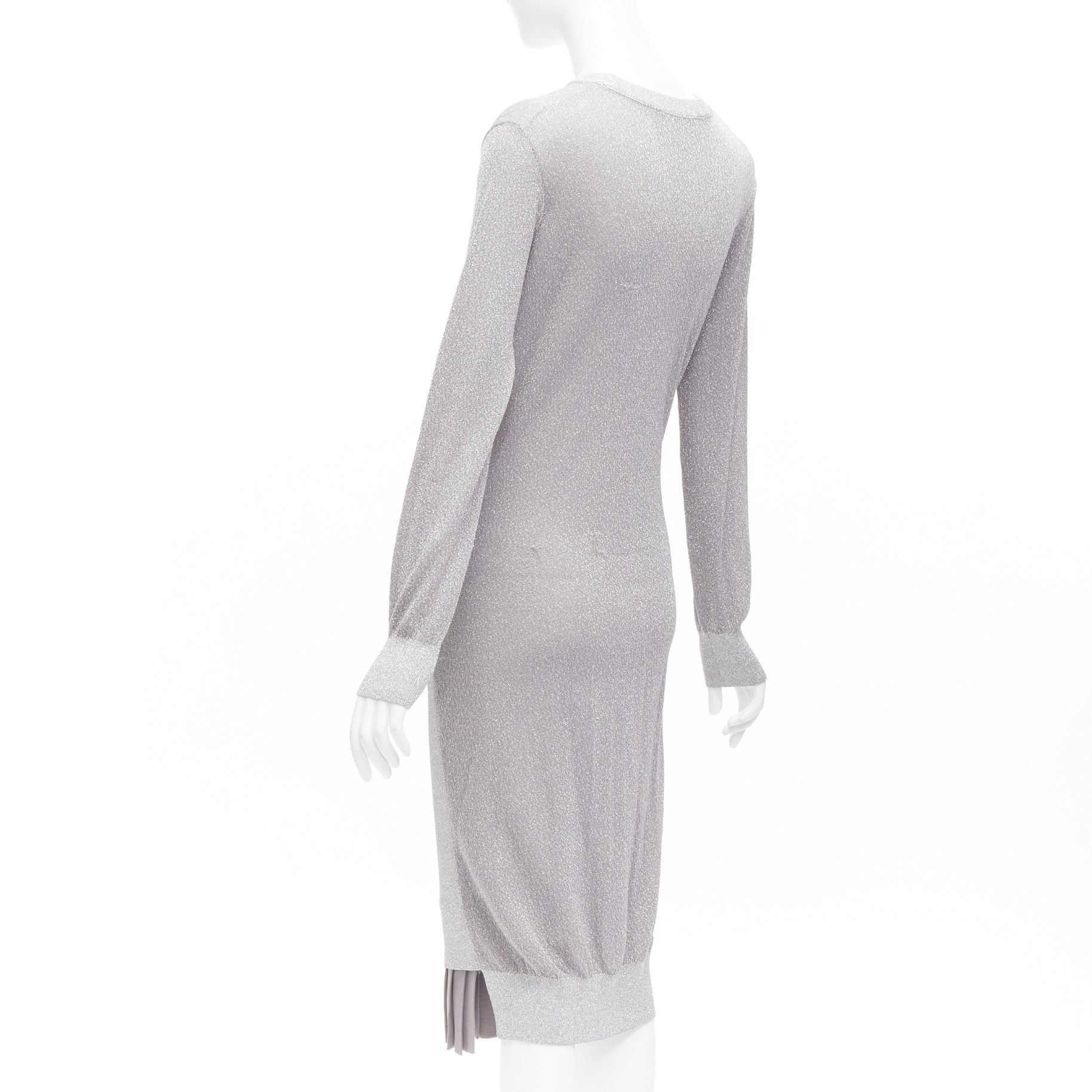 Toga TOGA ARCHIVES metallic silver lurex pleats layered hem ribbed long sleeves dress FR36 S Size S / US 4 / IT 40 - 6 Thumbnail