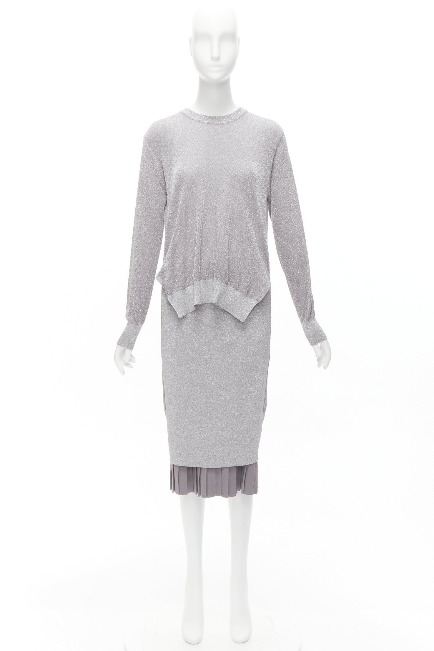 Toga TOGA ARCHIVES metallic silver lurex pleats layered hem ribbed long sleeves dress FR36 S Size S / US 4 / IT 40 - 10 Thumbnail