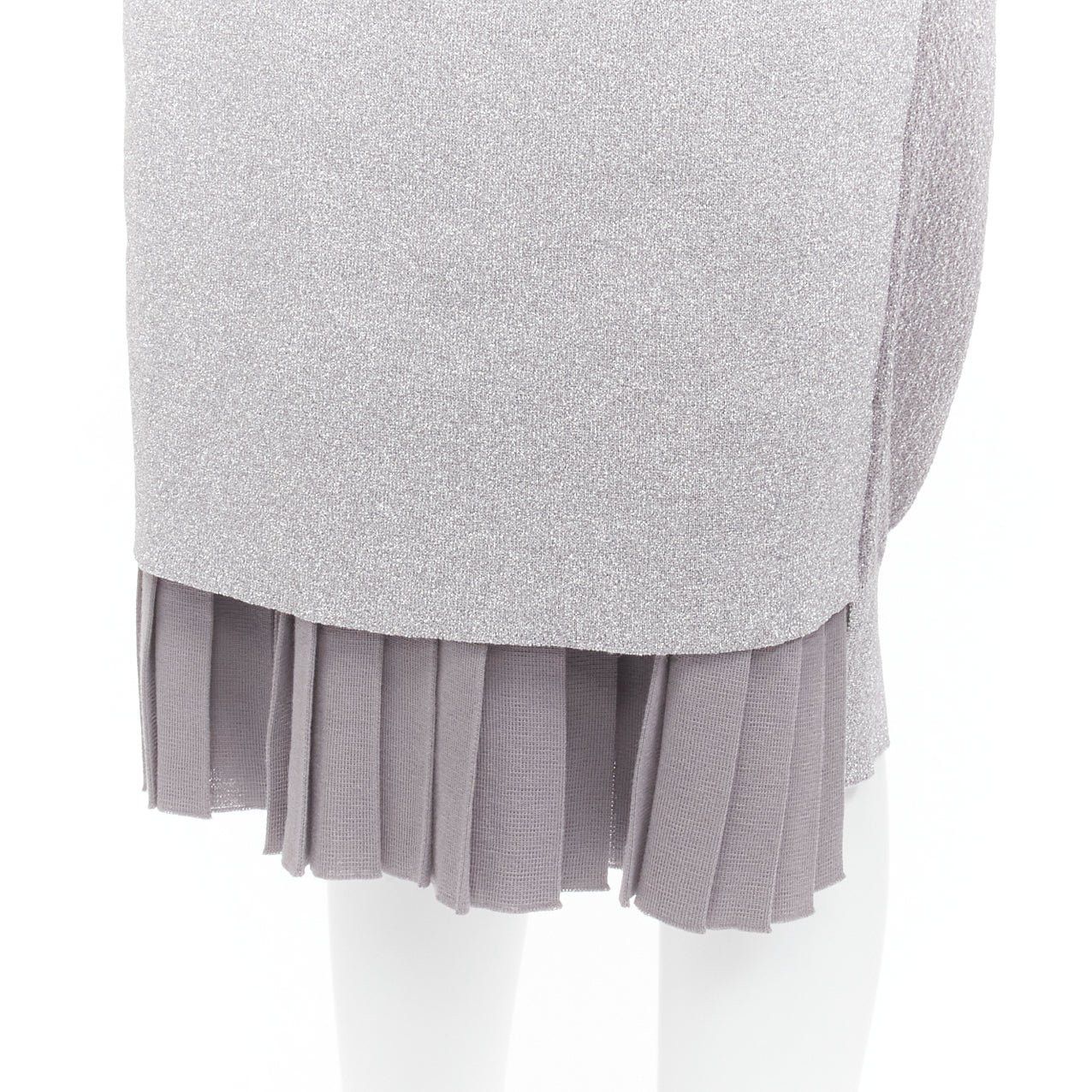 Toga TOGA ARCHIVES metallic silver lurex pleats layered hem ribbed long sleeves dress FR36 S Size S / US 4 / IT 40 - 2 Thumbnail