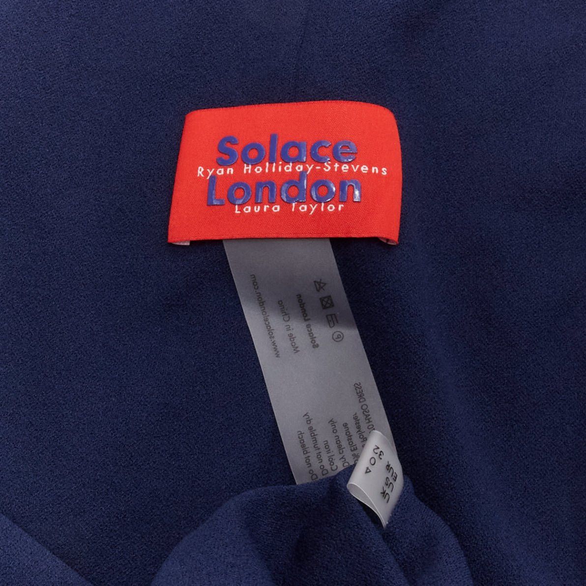 Solace London SOLACE LONDON Haso navy blue asymmetric stretch crepe bell sleeves belted dress UK4 XXS Size XS / US 0-2 / IT 36-38 - 8 Thumbnail