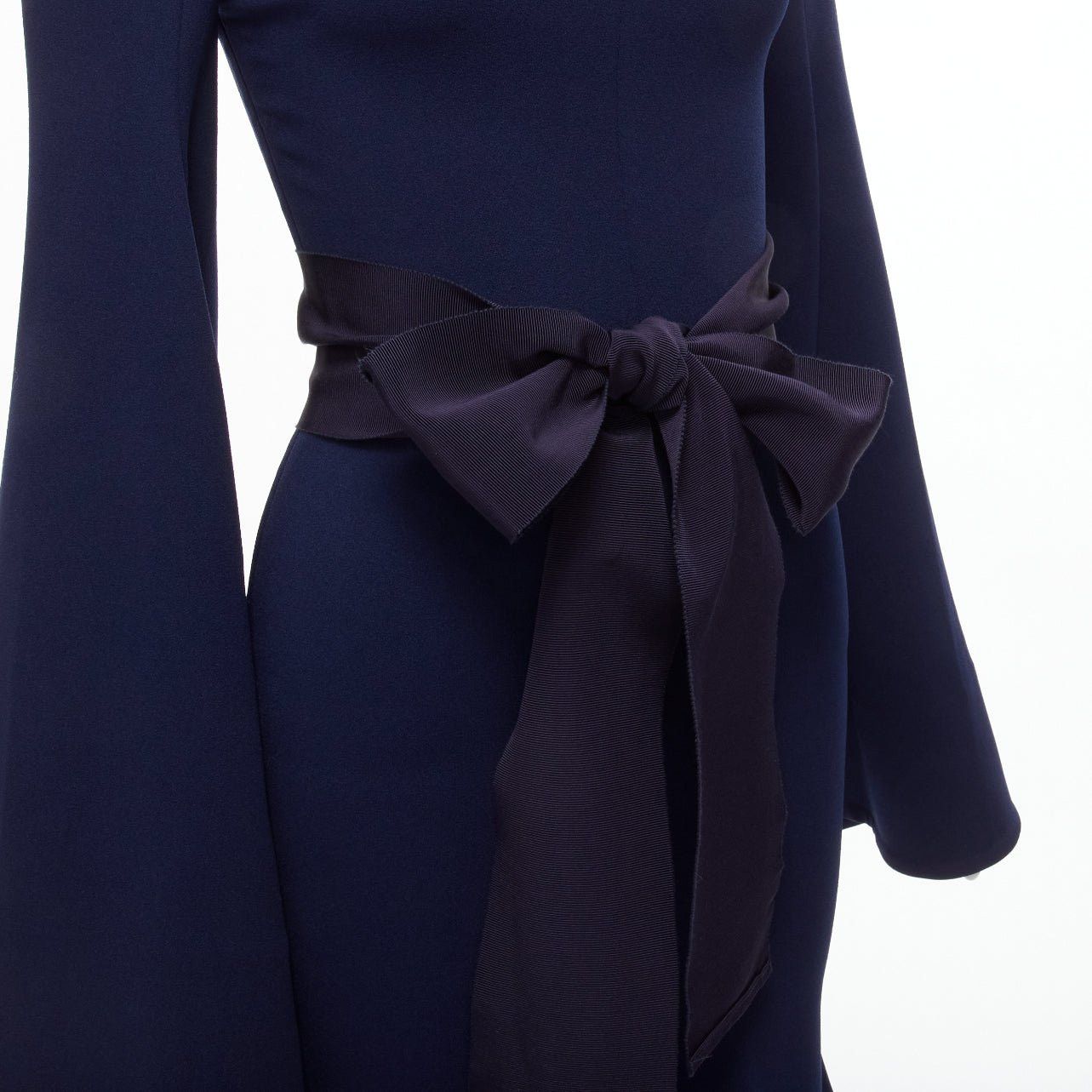 Solace London SOLACE LONDON Haso navy blue asymmetric stretch crepe bell sleeves belted dress UK4 XXS Size XS / US 0-2 / IT 36-38 - 2 Thumbnail