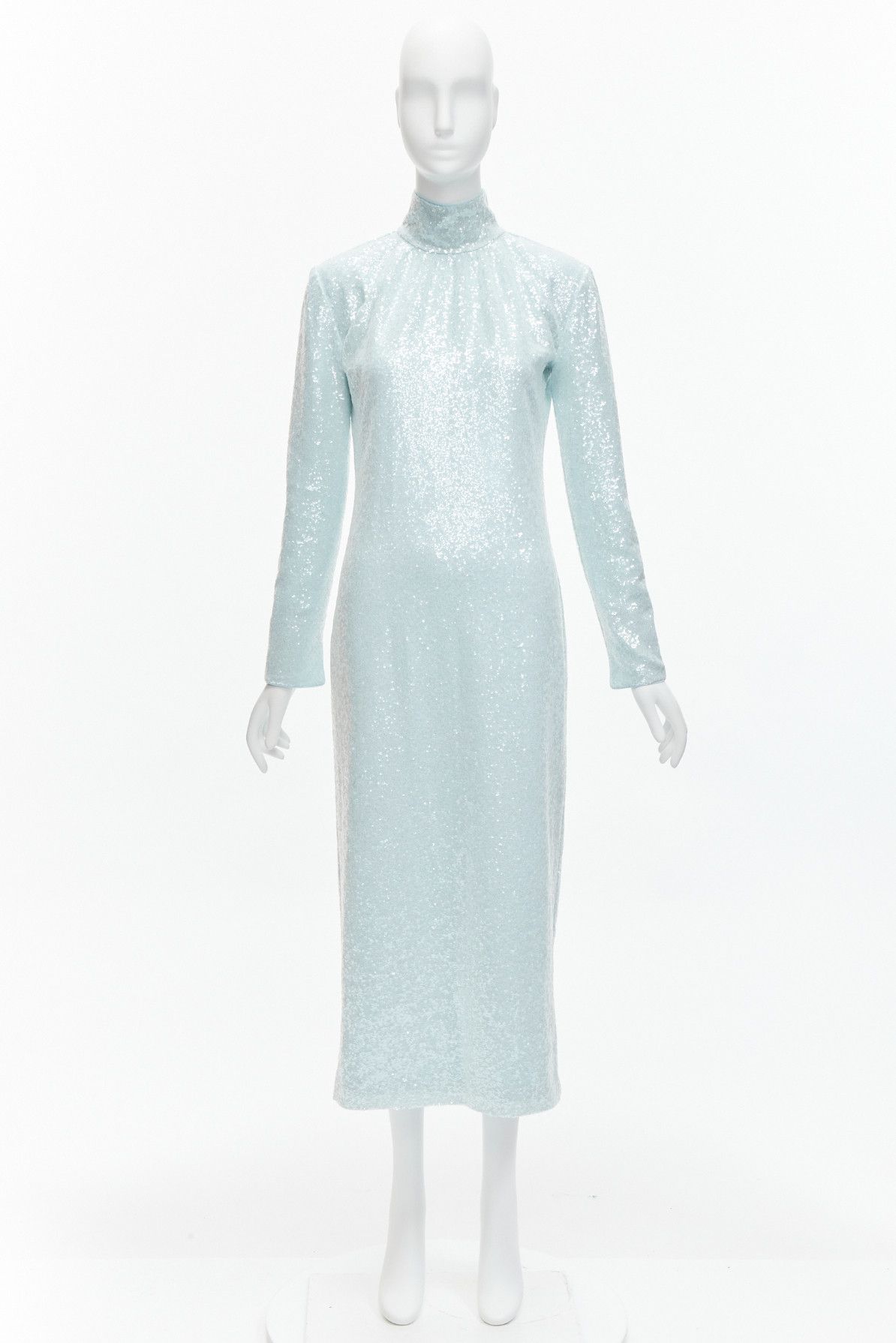 16Arlington 16ARLINGTON Vida light blue sequins high neck long sleeves cocktail dress UK6 XS Size XS / US 0-2 / IT 36-38 - 9 Thumbnail