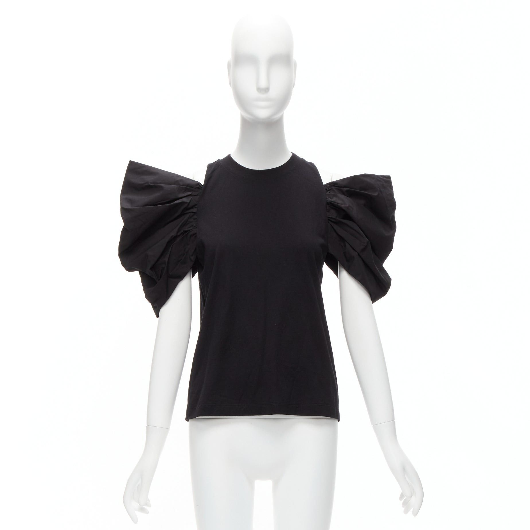 Alexander McQueen new ALEXANDER MCQUEEN 2021 black cotton cold shoulder puff sleeves embroidered logo top IT38 XS Size XS / US 0-2 / IT 36-38 - 9 Thumbnail