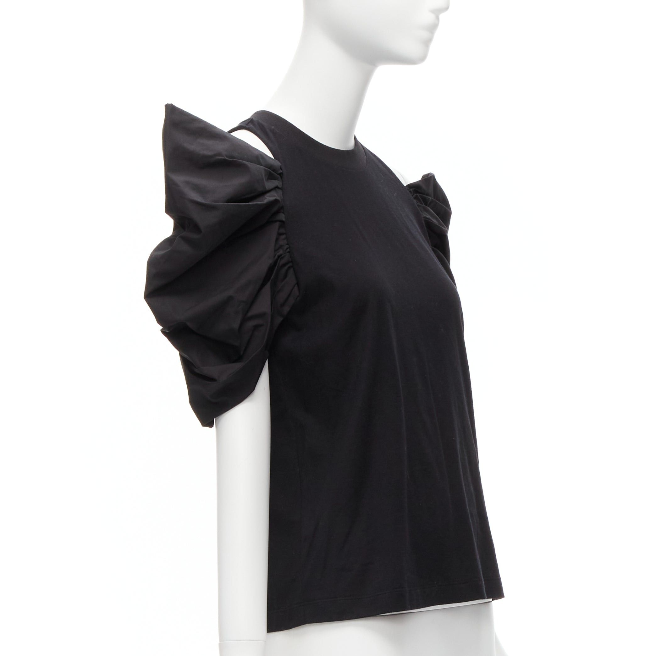 Alexander McQueen new ALEXANDER MCQUEEN 2021 black cotton cold shoulder puff sleeves embroidered logo top IT38 XS Size XS / US 0-2 / IT 36-38 - 3 Thumbnail