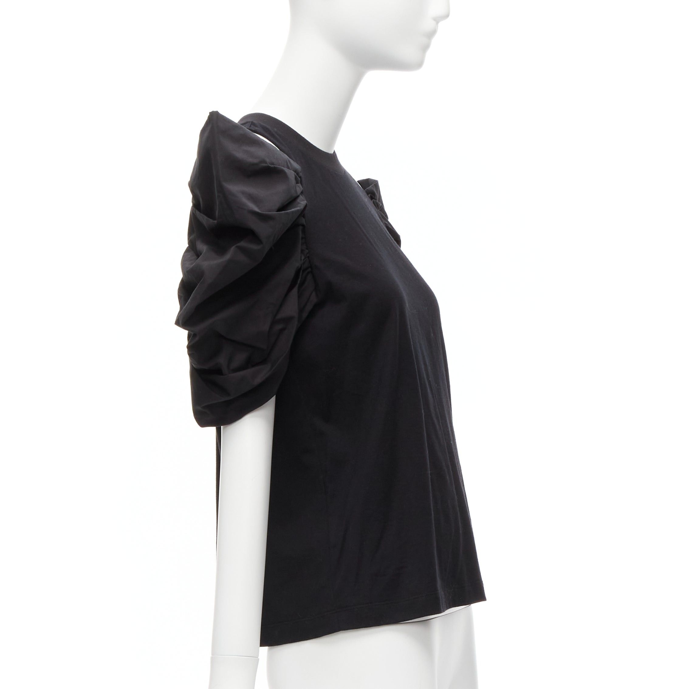 Alexander McQueen new ALEXANDER MCQUEEN 2021 black cotton cold shoulder puff sleeves embroidered logo top IT38 XS Size XS / US 0-2 / IT 36-38 - 4 Thumbnail