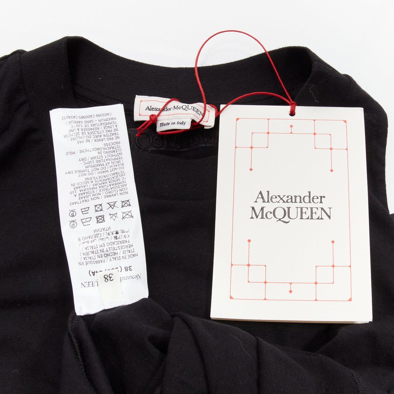 Alexander McQueen new ALEXANDER MCQUEEN 2021 black cotton cold shoulder puff sleeves embroidered logo top IT38 XS Size XS / US 0-2 / IT 36-38 - 8 Thumbnail