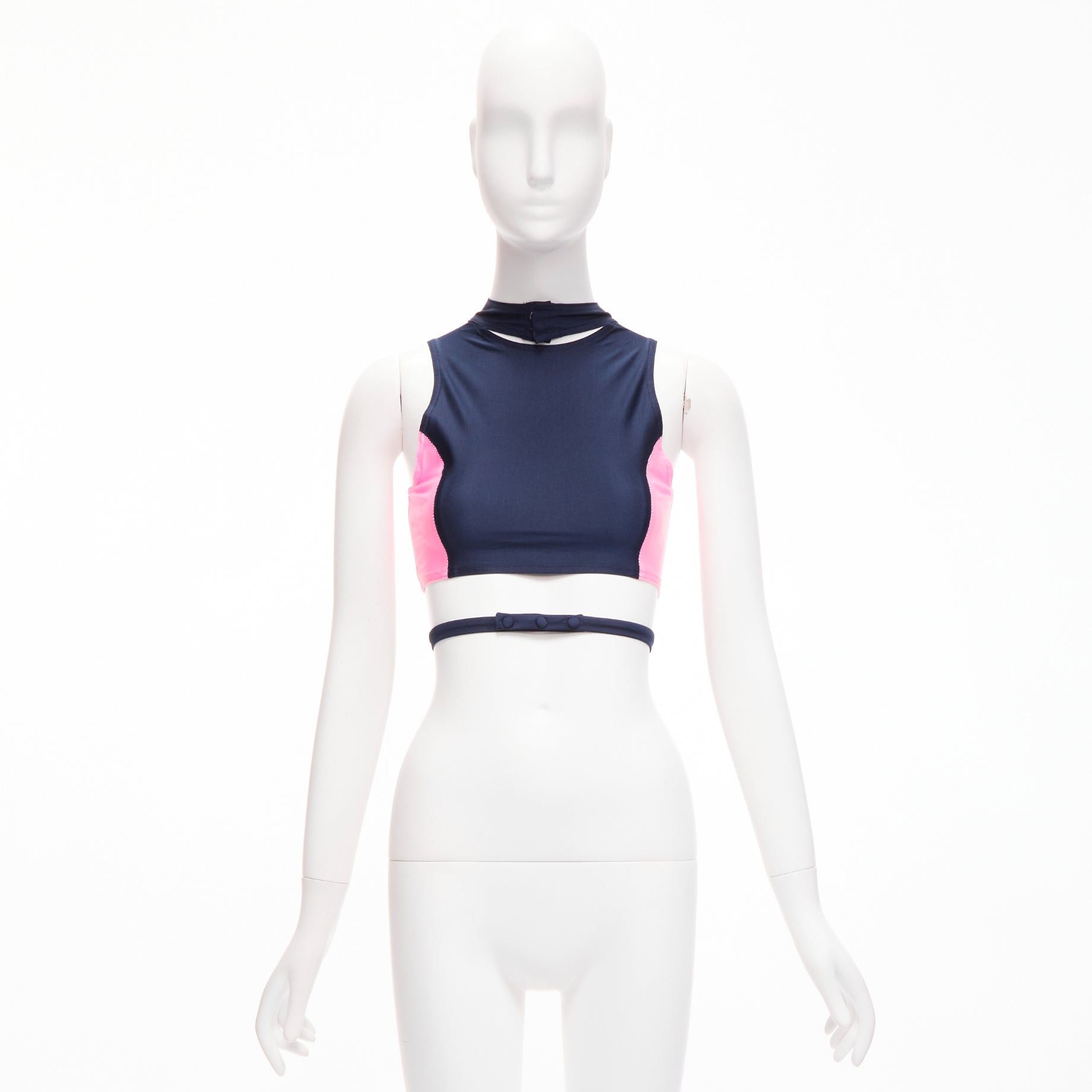 Ambush Design new AMBUSH pink navy panelled logo back waist tie cropped sports top Size 1 S Size S / US 4 / IT 40 - 9 Thumbnail