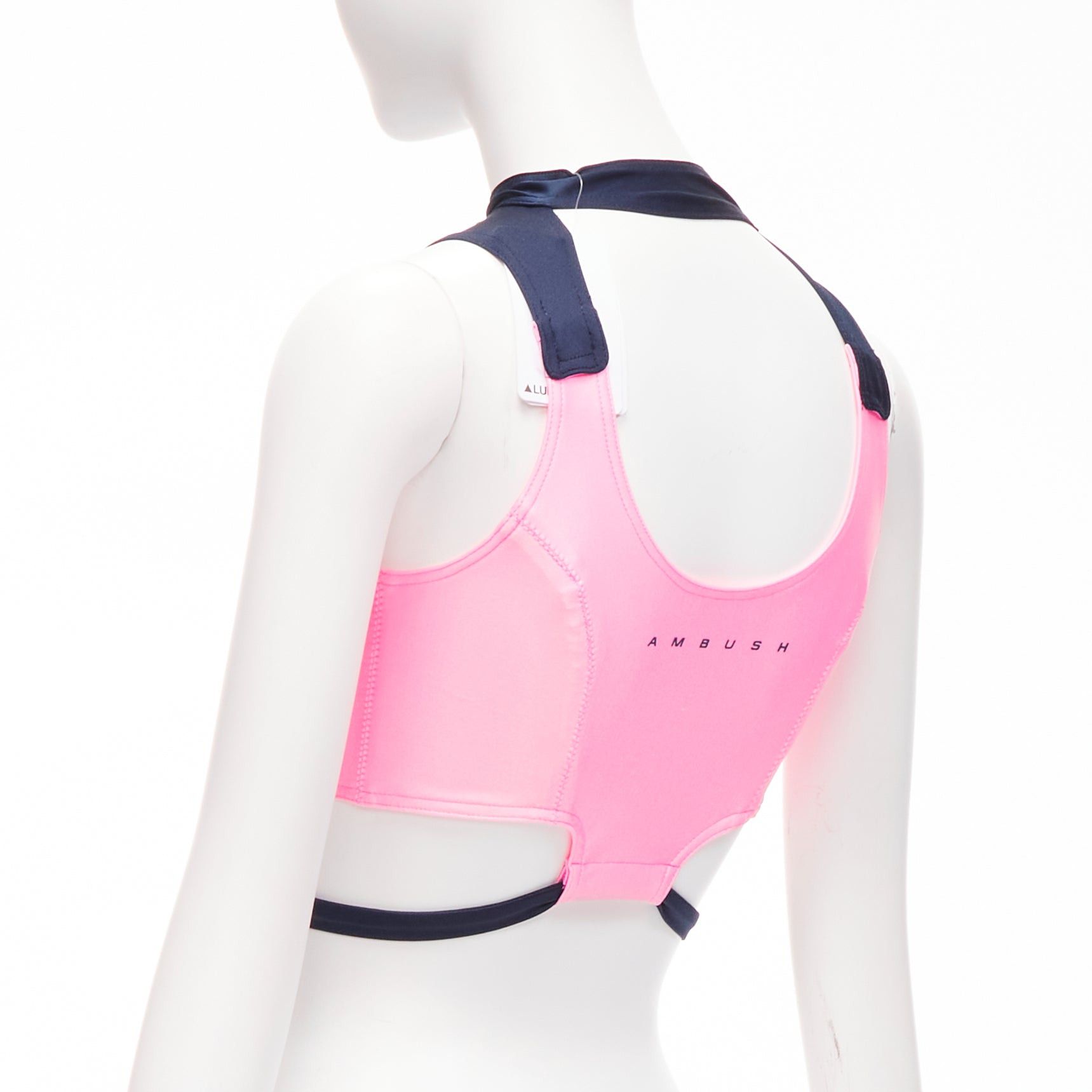 Ambush Design new AMBUSH pink navy panelled logo back waist tie cropped sports top Size 1 S Size S / US 4 / IT 40 - 5 Thumbnail