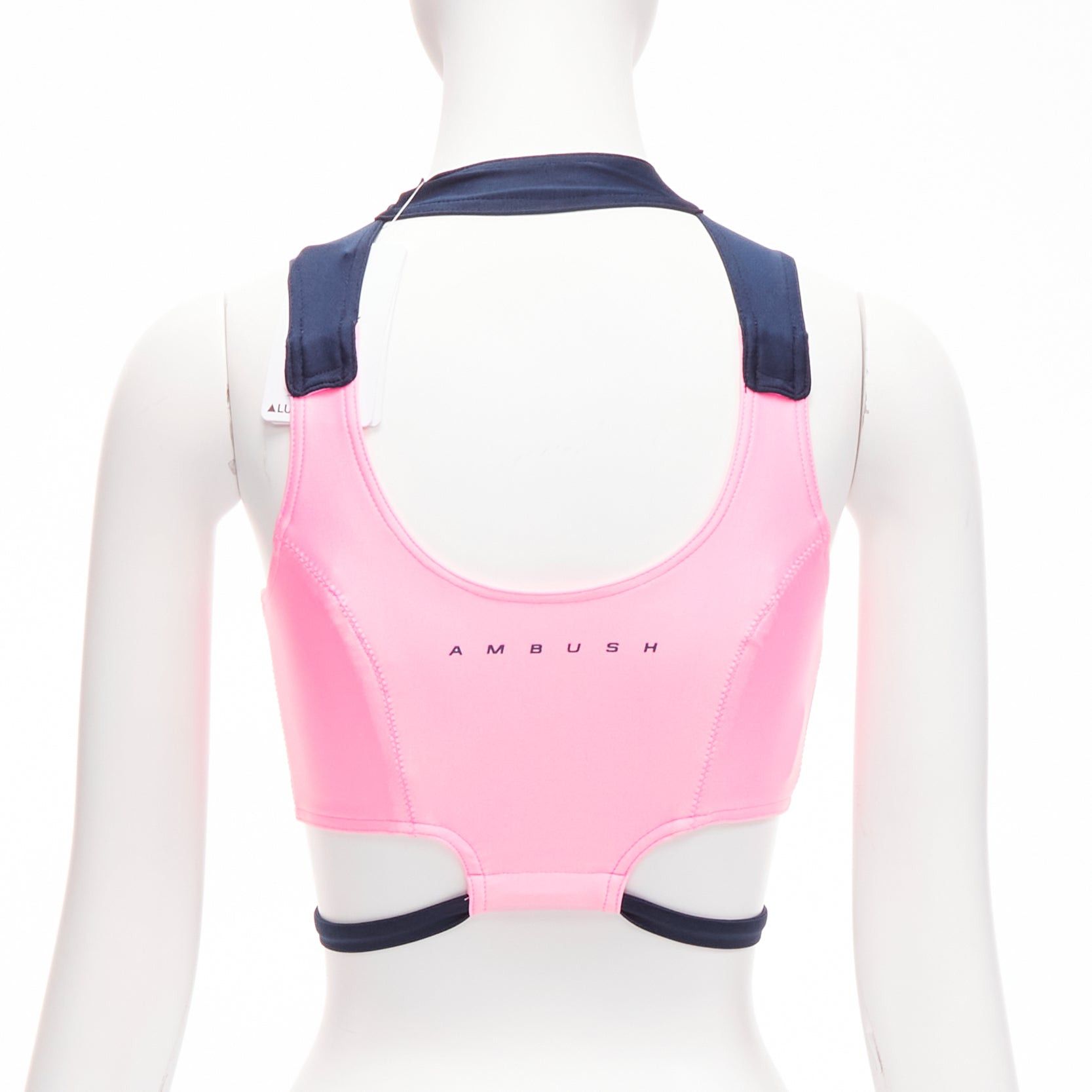 Ambush Design new AMBUSH pink navy panelled logo back waist tie cropped sports top Size 1 S Size S / US 4 / IT 40 - 2 Thumbnail