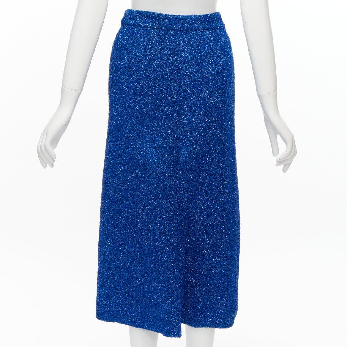 Balenciaga BALENCIAGA Demna 2016 blue metallic tinsel high waist high low midi skirt FR36 S Size 27" / US 4 / IT 40 - 5 Thumbnail